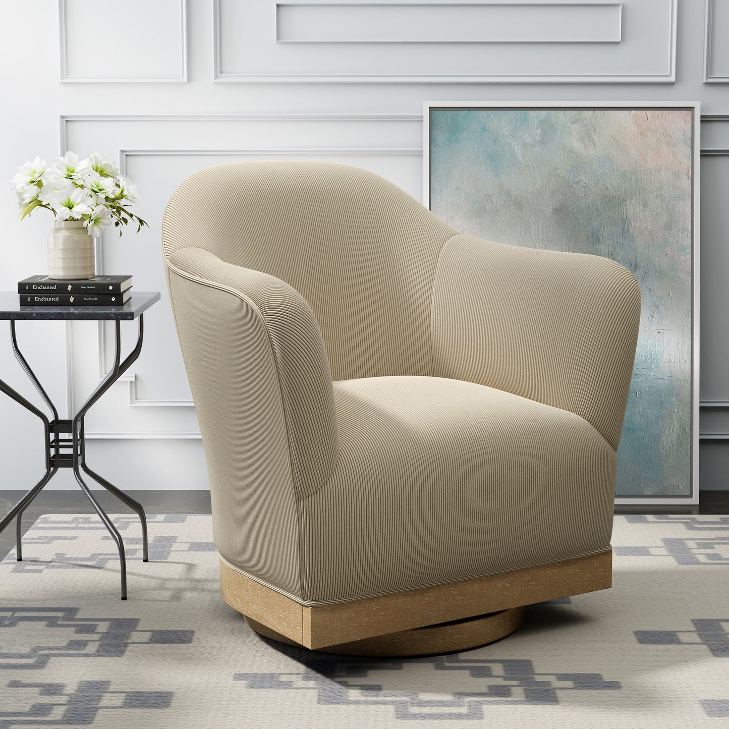 Captiva Designs Swivel Accent Barrel Chair with High Back & Heightened Arm & Solid Wood Base for Enhanced Support, Fully Assembled