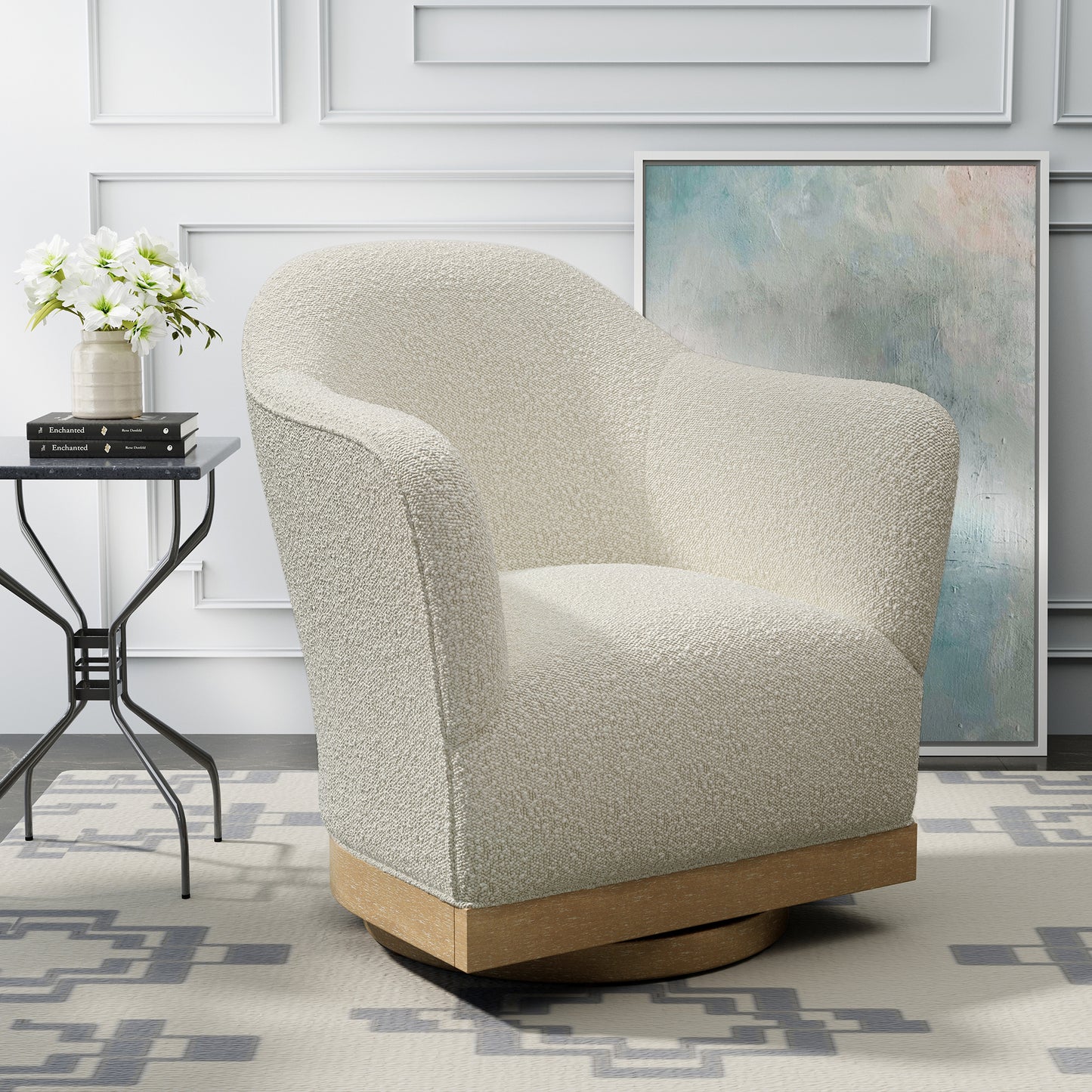 Captiva Designs Swivel Accent Barrel Chair with High Back & Heightened Arm & Solid Wood Base for Enhanced Support, Fully Assembled