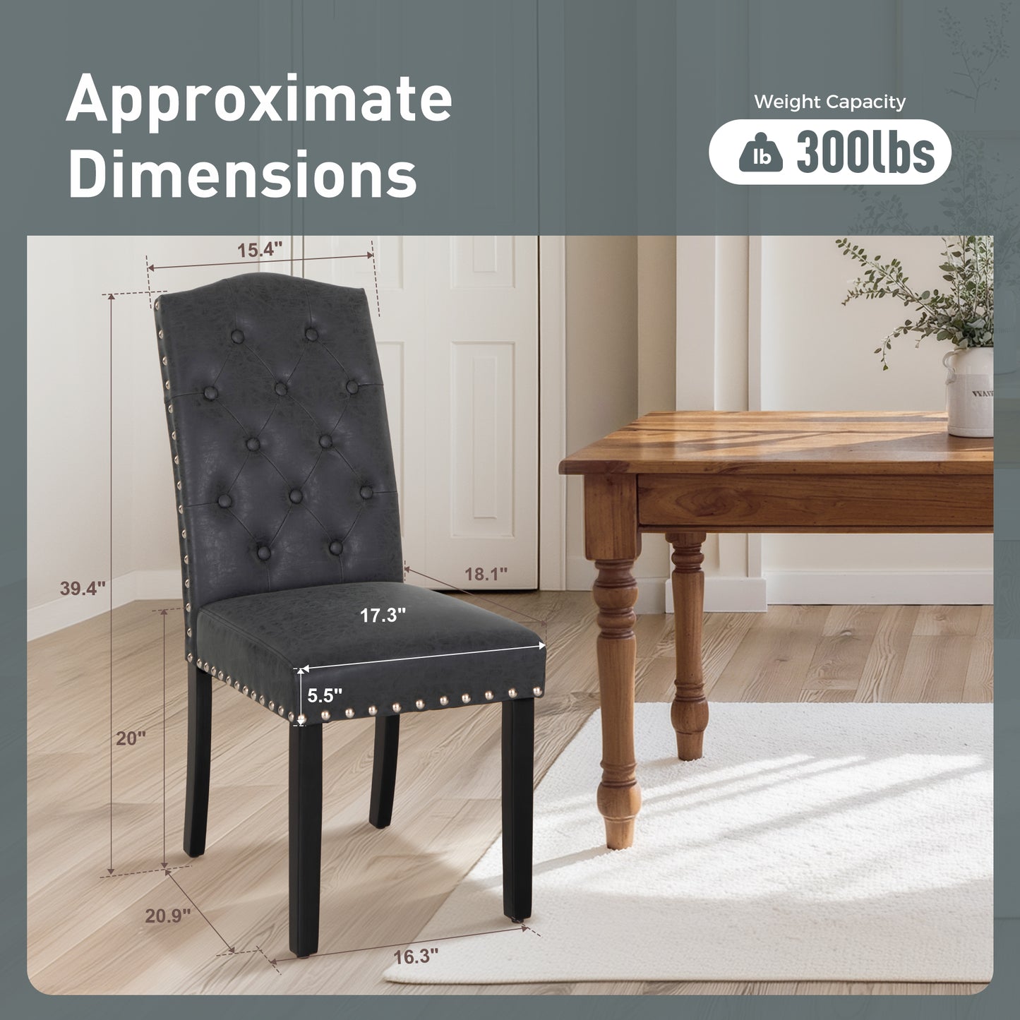 Captiva Designs Indoor High Back Dining Chairs with PU Leather & Padded Seat & Solid Curved Wood Legs