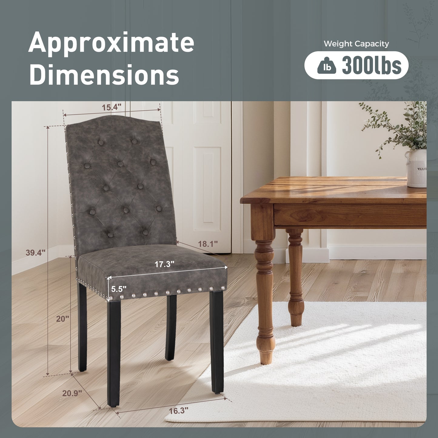 Captiva Designs Indoor High Back Dining Chairs with PU Leather & Padded Seat & Solid Curved Wood Legs