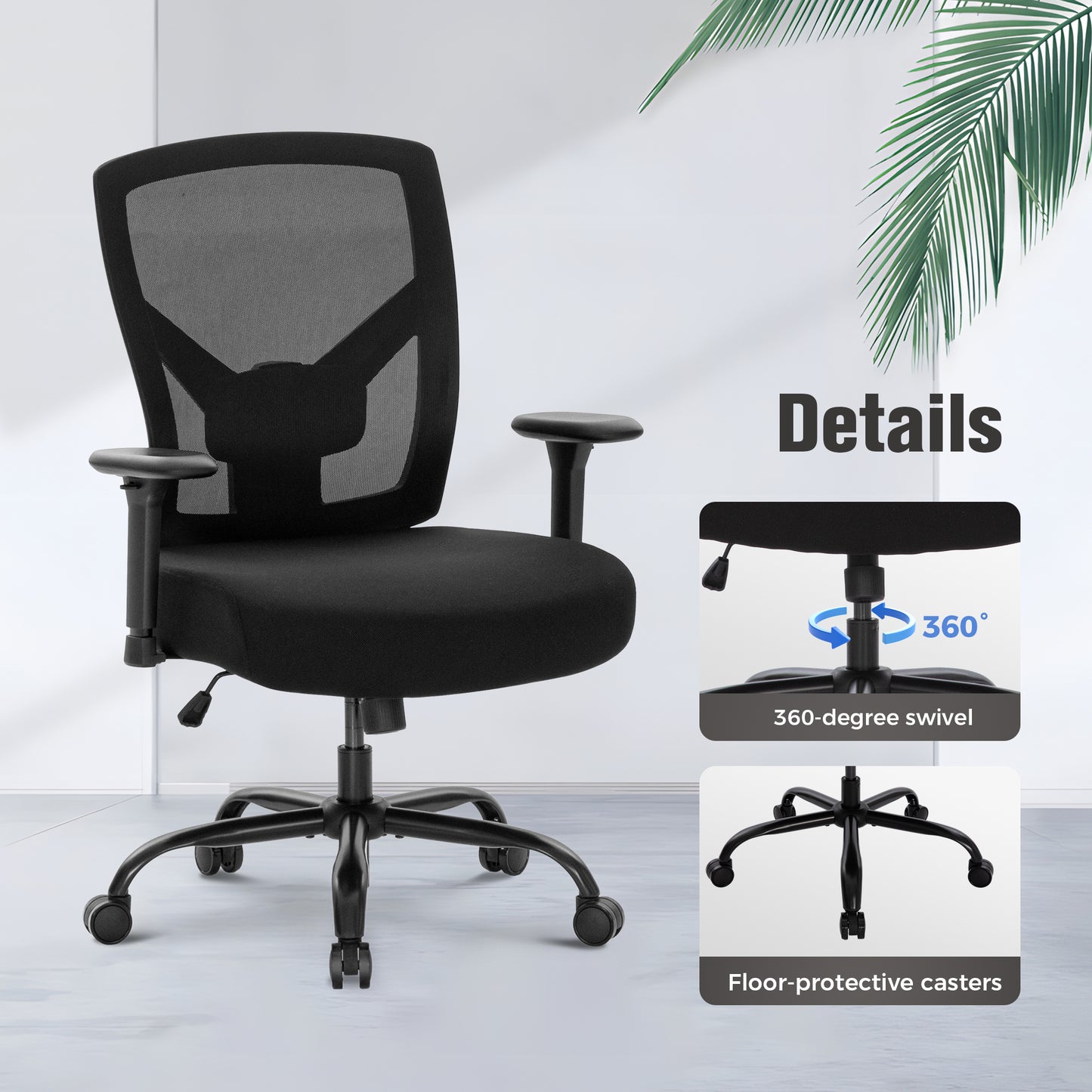 Captiva Designs Ergonomic Office Chair Adjustable Height & Armrest Swivel Chair, Black
