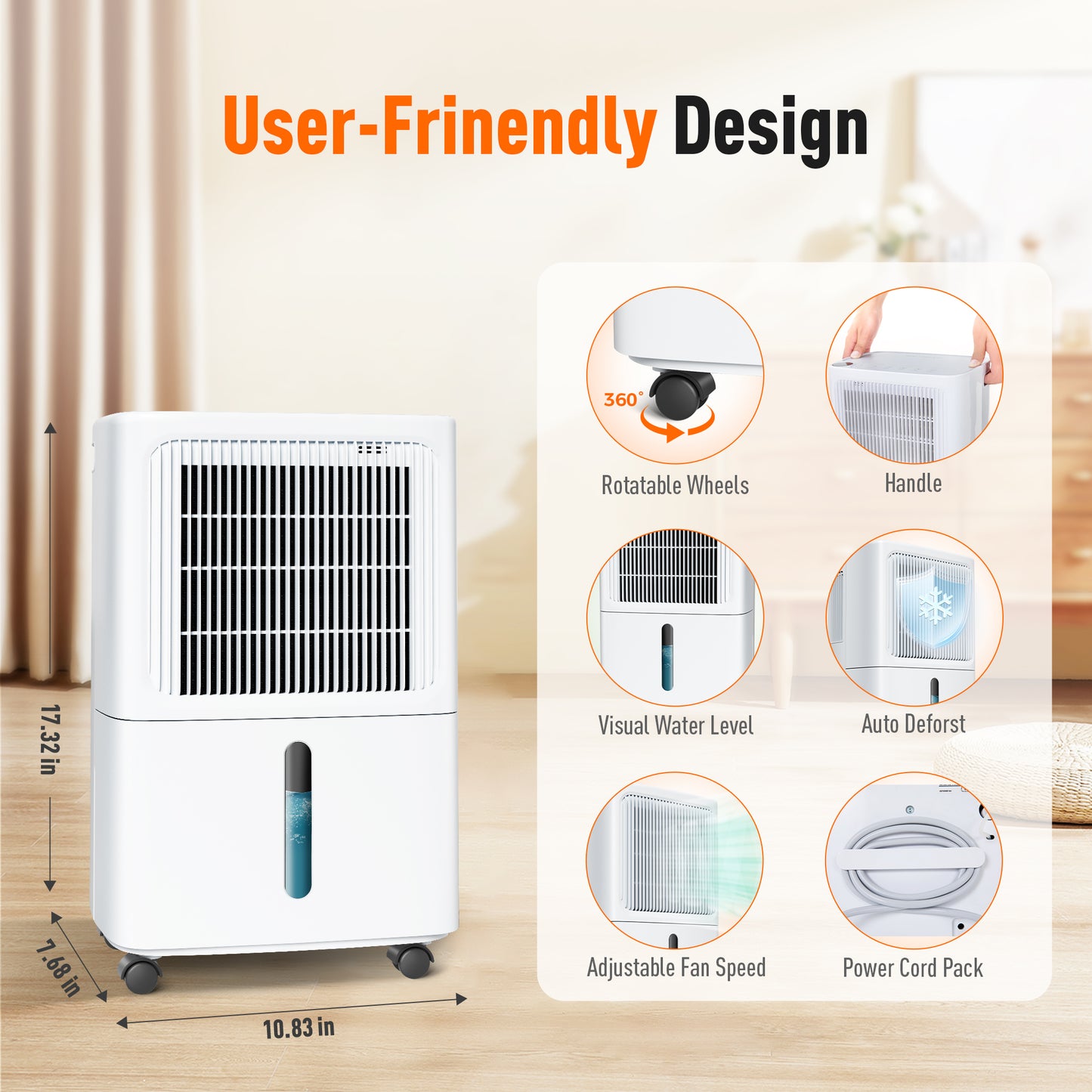 Captiva Designs High Efficiency Quiet Smart Dehumidifier with Auto & Manual Drainage & 3 Working Modes