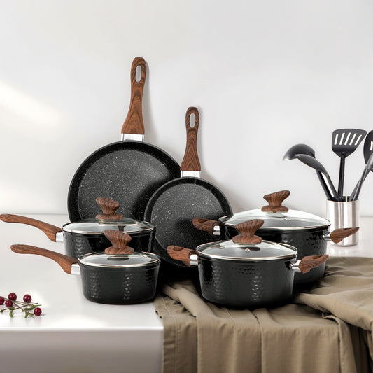 Captiva Designs Non-Toxic Nonstick Granite Cookware Set, Induction Compatible, Stay-Cool Handle, Lightweight and Stackable Design