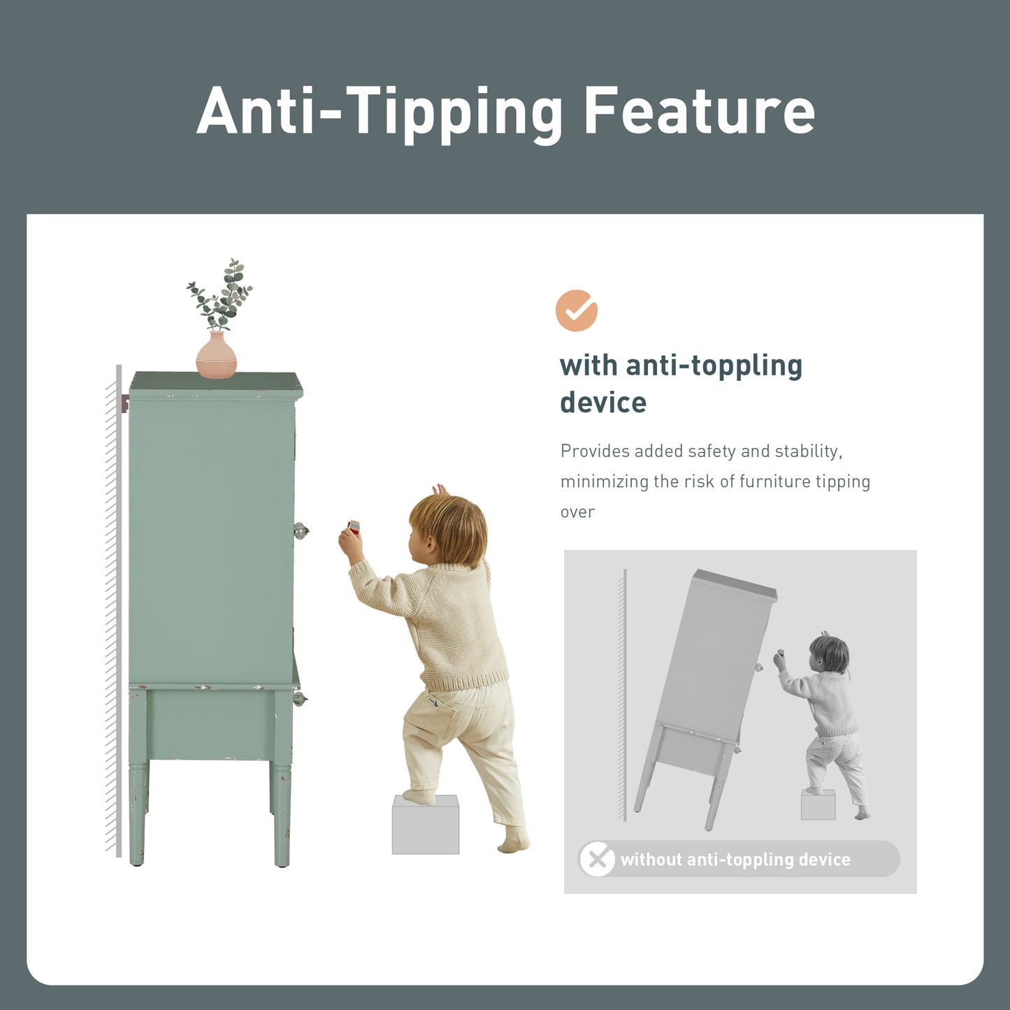 Captiva Designs Antique Mint Green Accent Sideboards Buffets Cabinet with 2 Glass Doors and 1 Drawer for Kitchen Dining Room