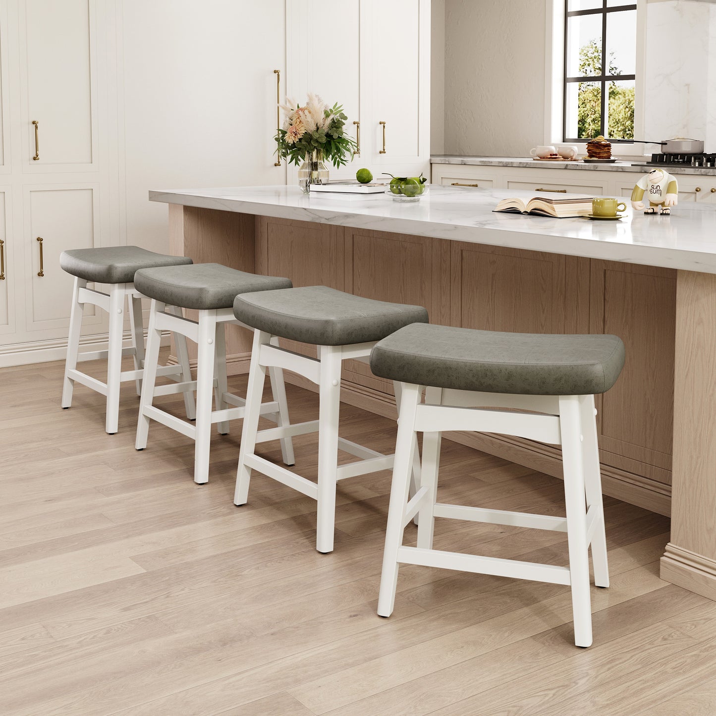 Captiva Designs 24 inch Counter Height Bar Stool with Padded Seat & Solid Wood Frame & Footrest