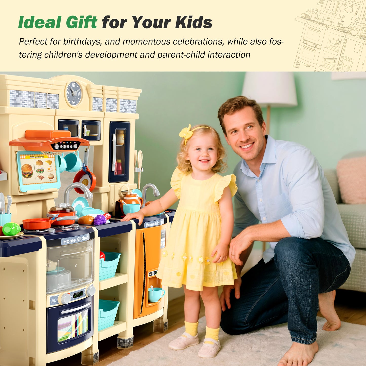 Captiva Designs Immersive Kids Kitchen Playset with Child-Friendly Materials & Authentic Cooking Experience