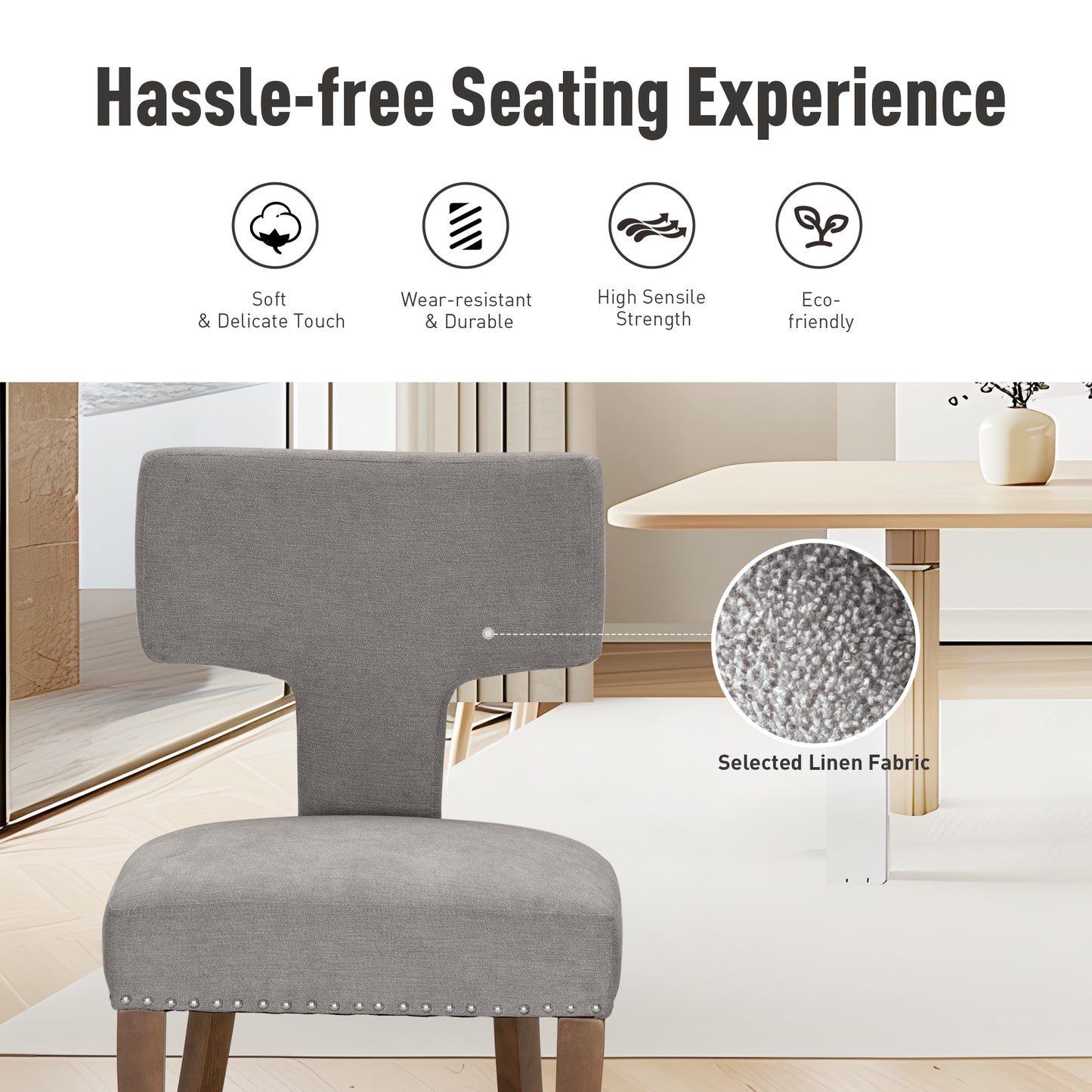 Captiva Designs Dining Chairs with Curved Backrest & Padded Seat & Solid Wood Legs