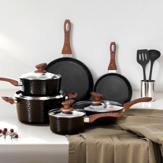 Captiva Designs Non-Toxic Nonstick Granite Cookware Set, Induction Compatible, Stay-Cool Handle, Lightweight and Stackable Design