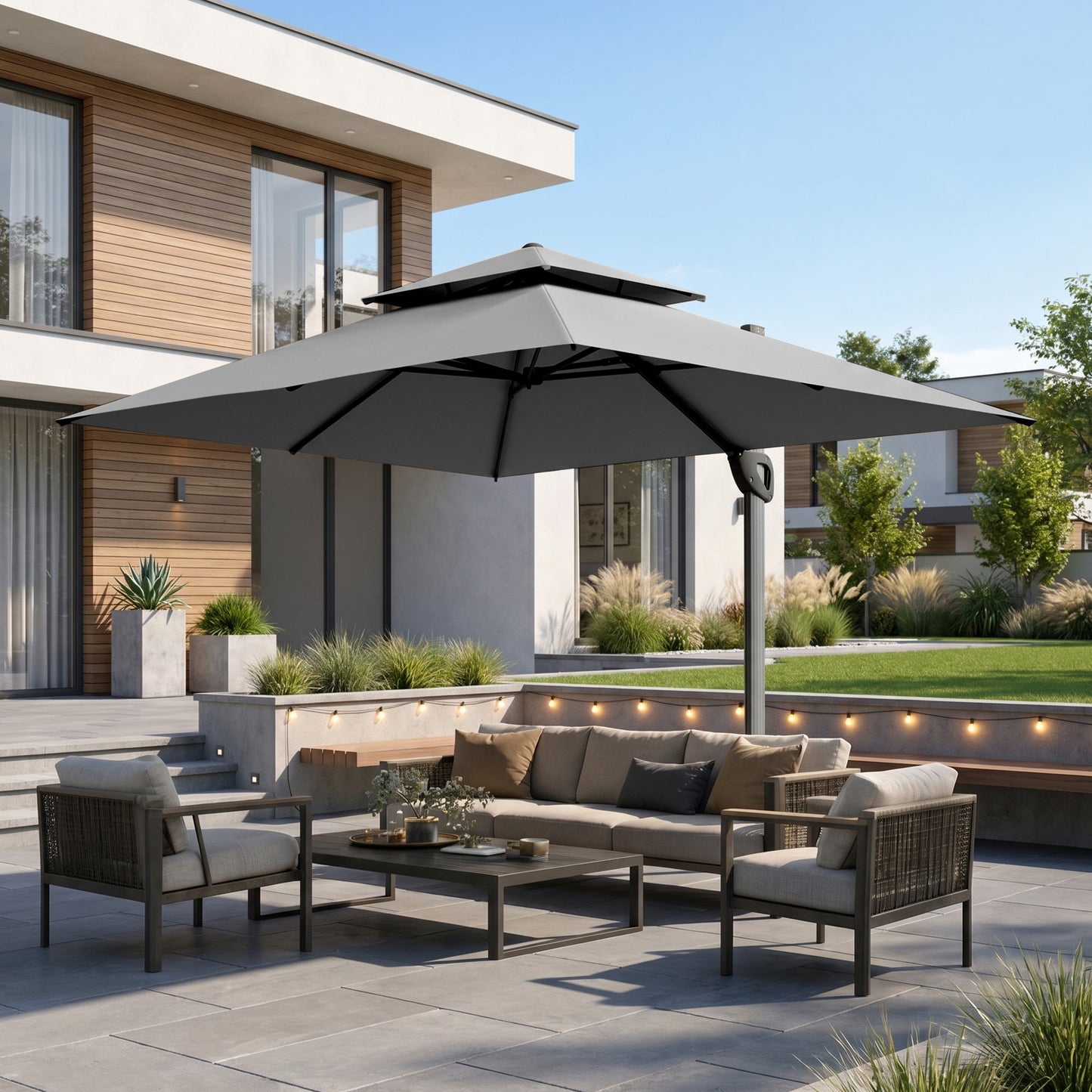 Captiva Designs Premium Rectangular Cantilever Patio Umbrella with 2-Tier Design