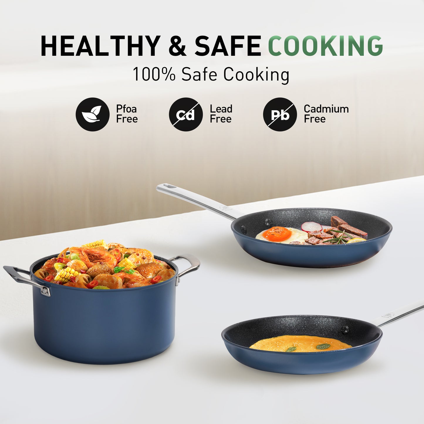 Captiva Designs Plasma Titanium Coating Nonstick Pots and Pans Cookware Set, Blue