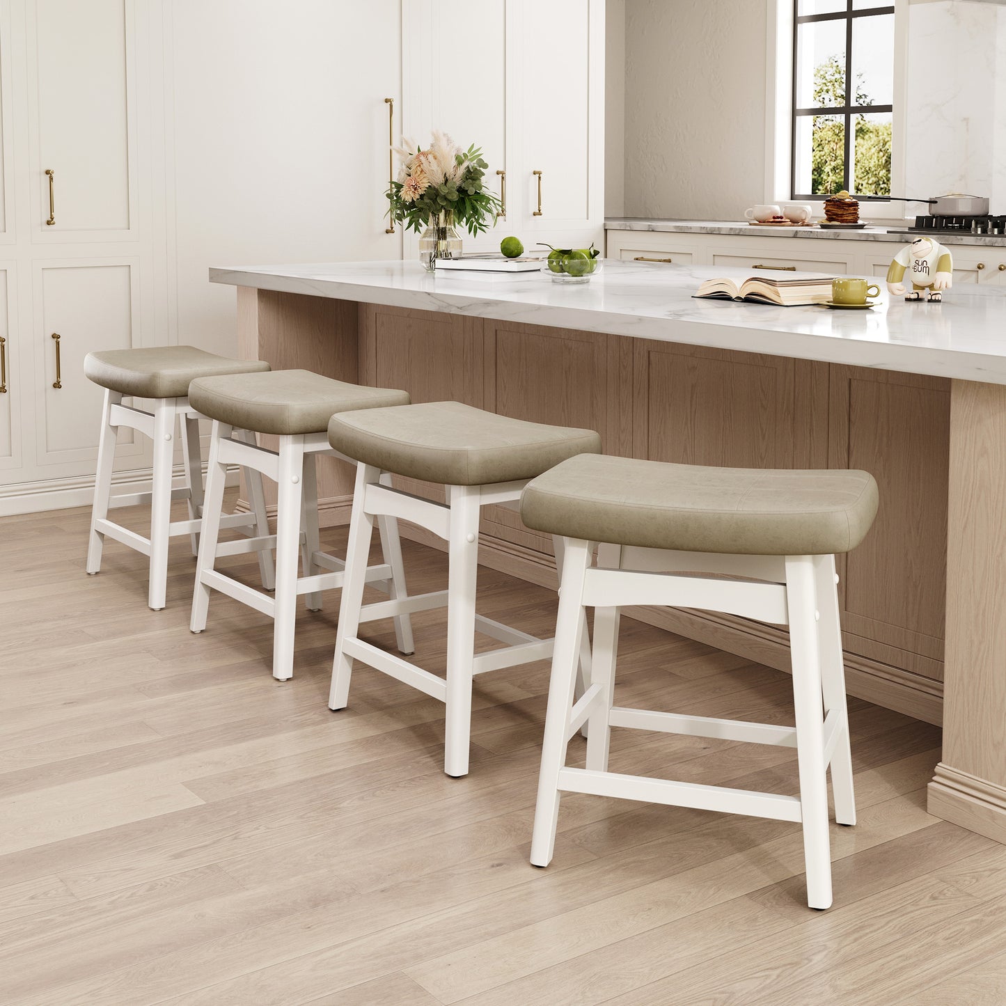 Captiva Designs 24 inch Counter Height Bar Stool with Padded Seat & Solid Wood Frame & Footrest