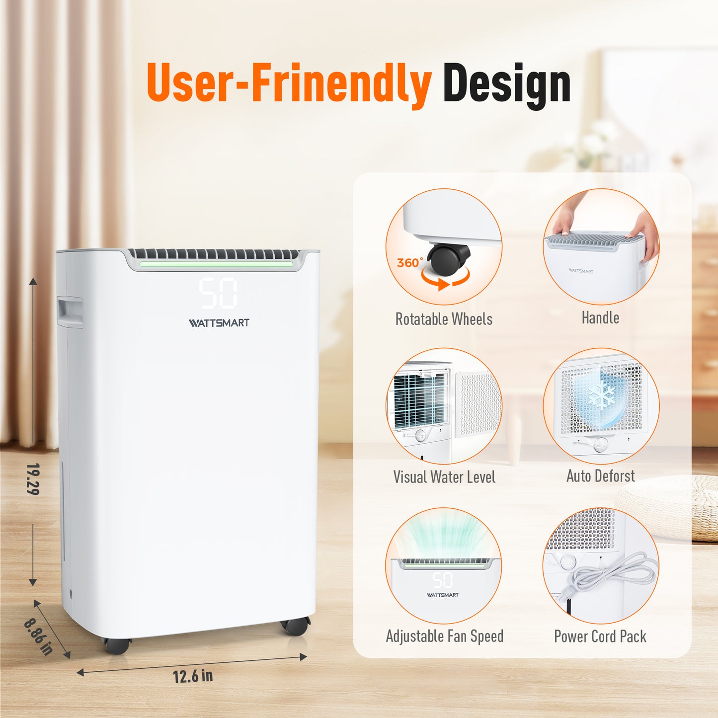 Captiva Designs High Efficiency Quiet Smart Dehumidifier with Auto & Manual Drainage & 3 Working Modes