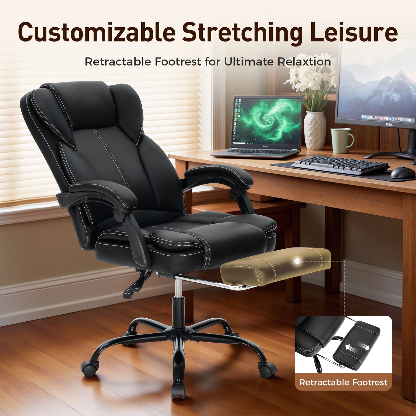 Captiva Designs Ergonomic Office Chair Adjustable Height & Armrest Swivel Chair, Black