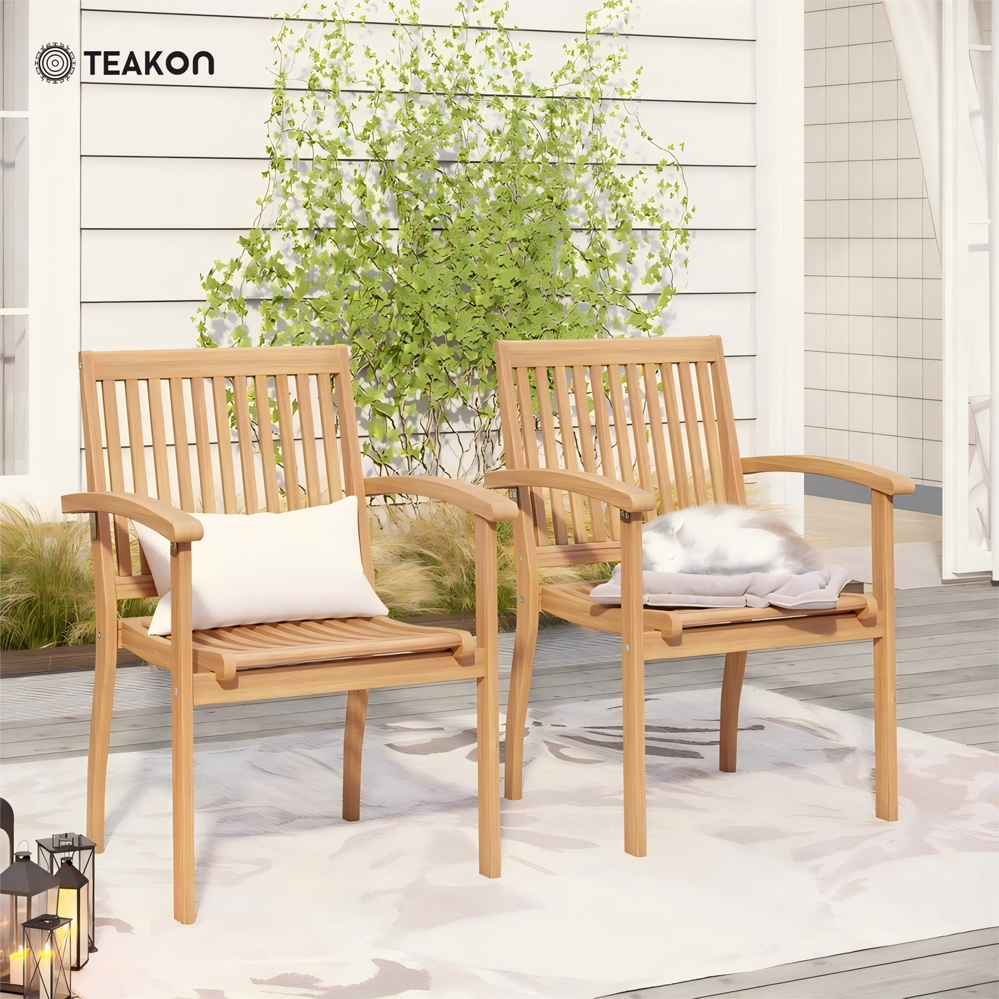 TEAKON Wood Outdoor Dining Armchair (Set of 2)