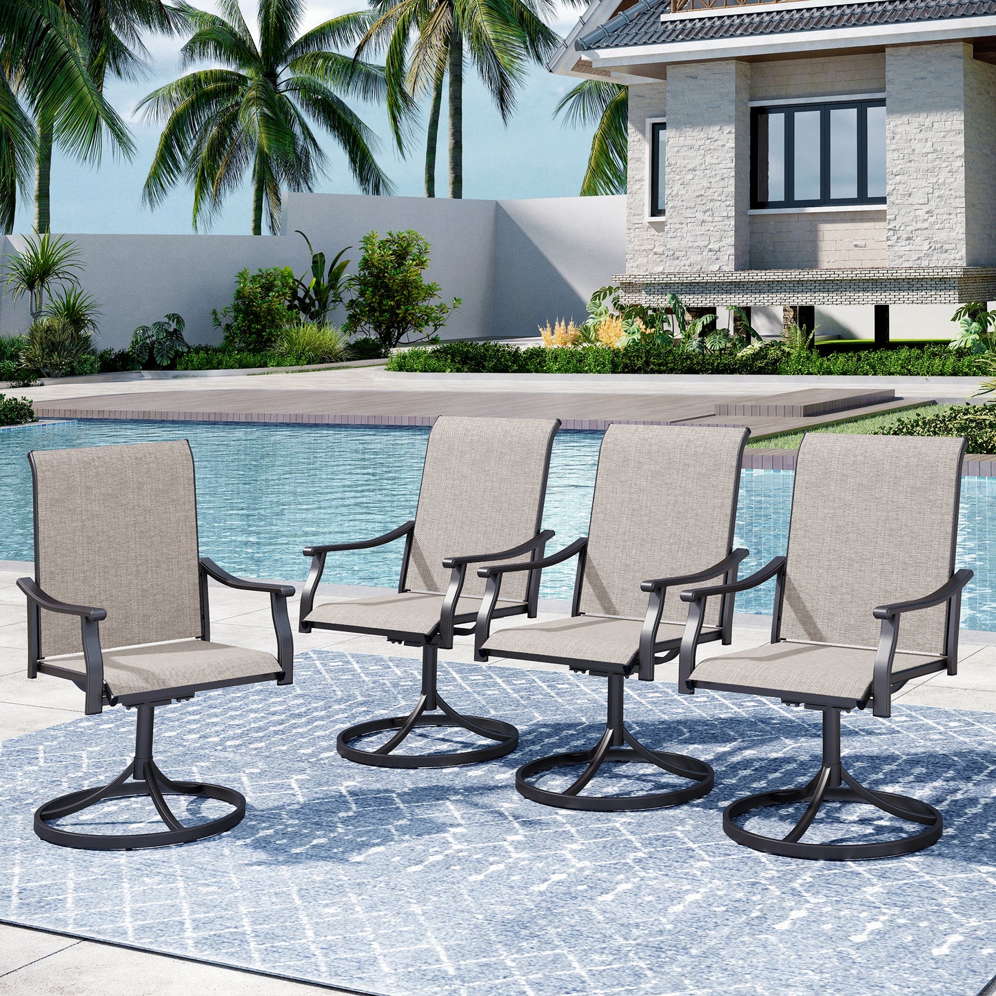 Captiva Designs Outdoor Patio Dining Texliene Armrest Chairs with Steel Frame