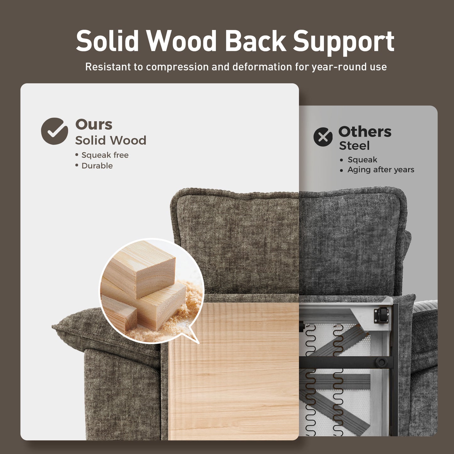 Captiva Designs 123.6" Cloud Modular Sofa, 3-Seater Deep Seat Sectional Couch for Living Room