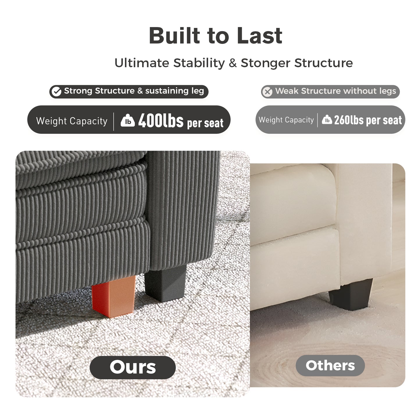 Captiva Designs Oversized Deep Seat Armchair, 1-Seater Upholstered Accent Chair, Comfy Corduroy Reading Chair