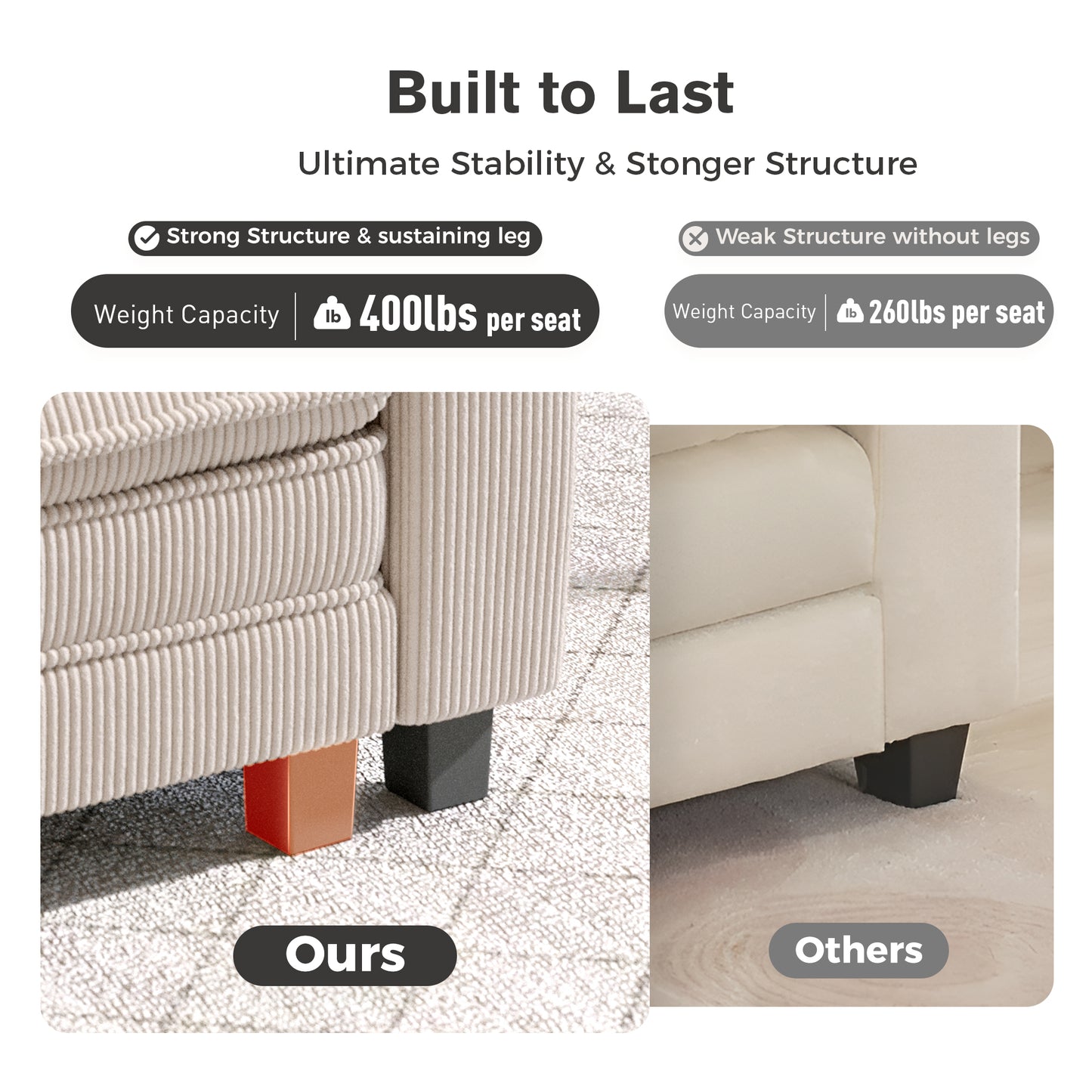 Captiva Designs Oversized Deep Seat Armchair, 1-Seater Upholstered Accent Chair, Comfy Corduroy Reading Chair