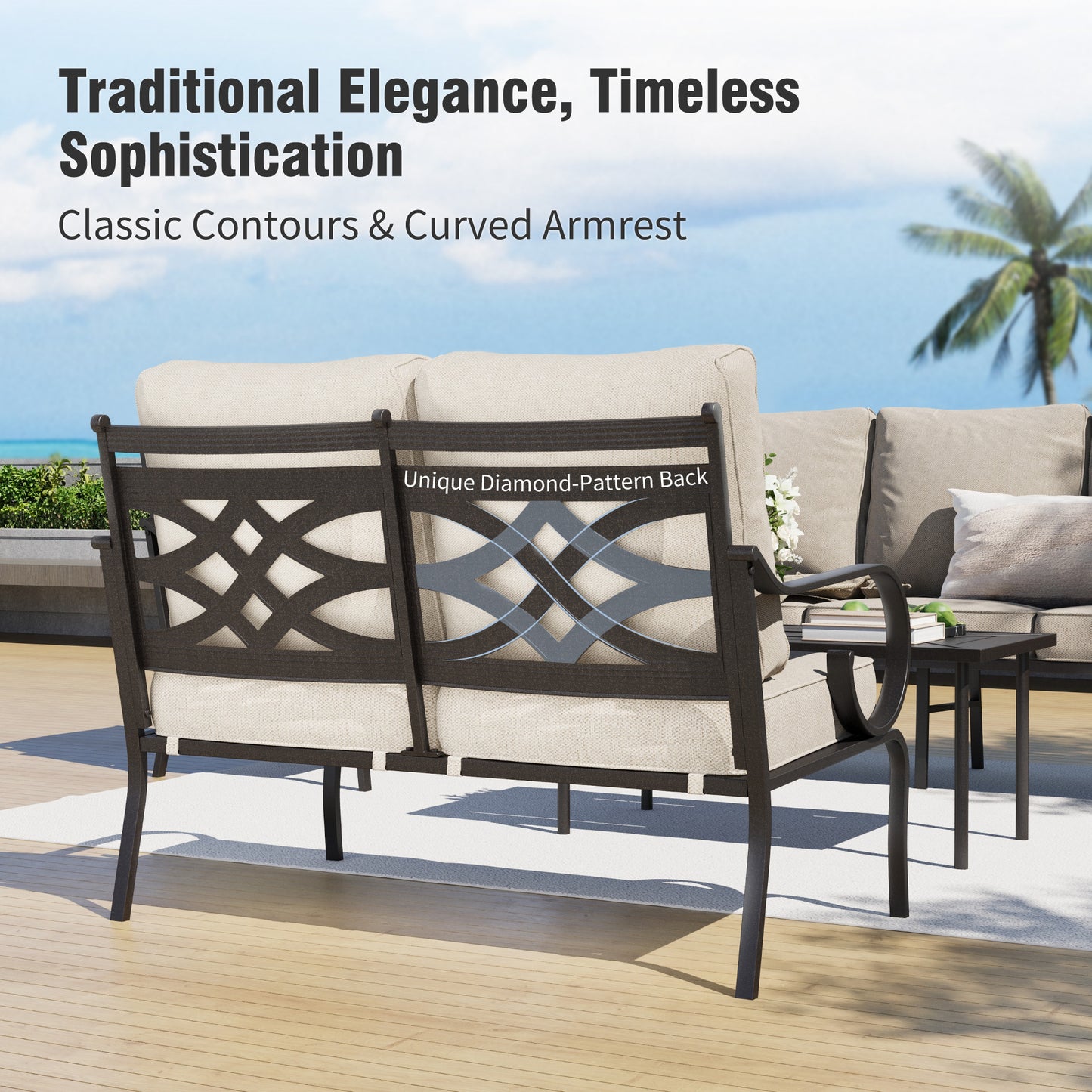 Captiva Designs 4pc Extra Large Metal Pattern-back Outdoor Patio Conversation Set with Coffee Table