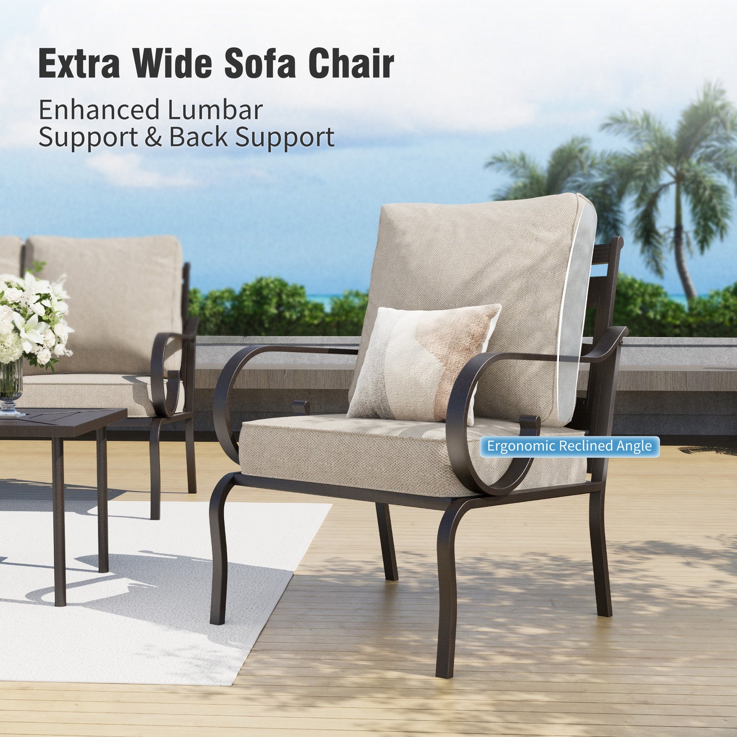 Captiva Designs 4pc Extra Large Metal Pattern-back Outdoor Patio Conversation Set with Fire Pit Table