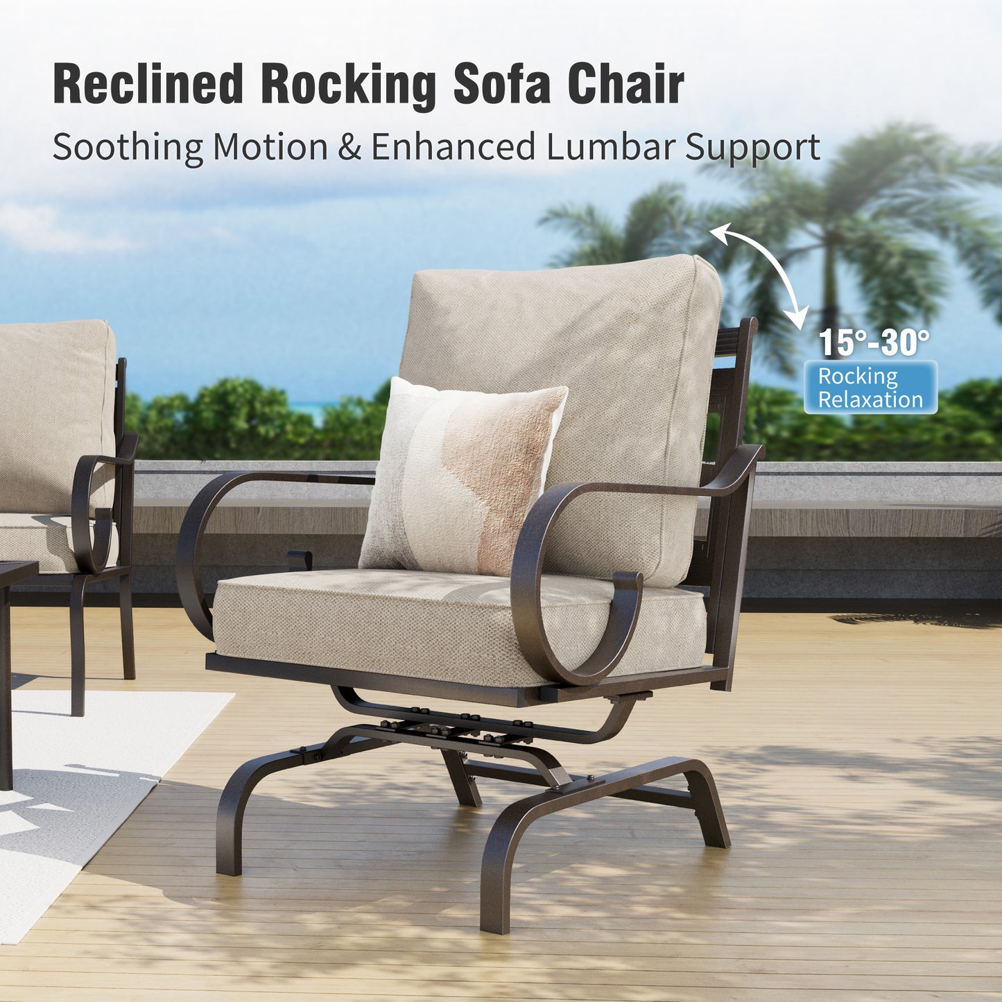 Captiva Designs 4pc Extra Large Metal Pattern-back Outdoor Patio Conversation Set with Fire Pit Table