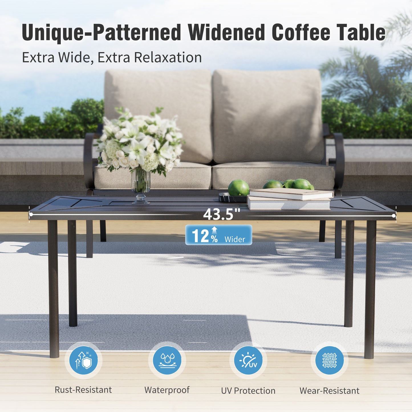 Captiva Designs 6pc Extra Large Metal Pattern-back Outdoor Patio Conversation Set with Coffee Table