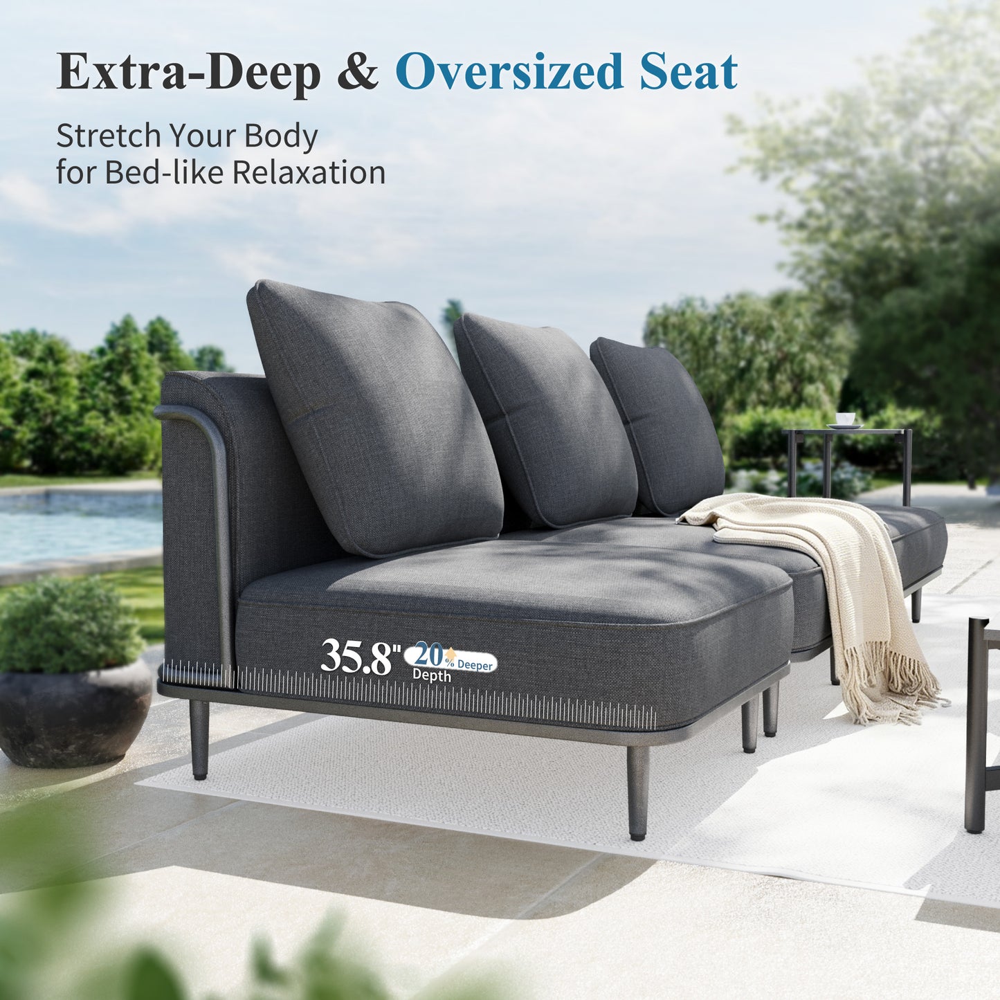 Captiva Designs Low-Profile Metal Outdoor Patio Modular Furniture Conversation Set with Extra Thick Cushion