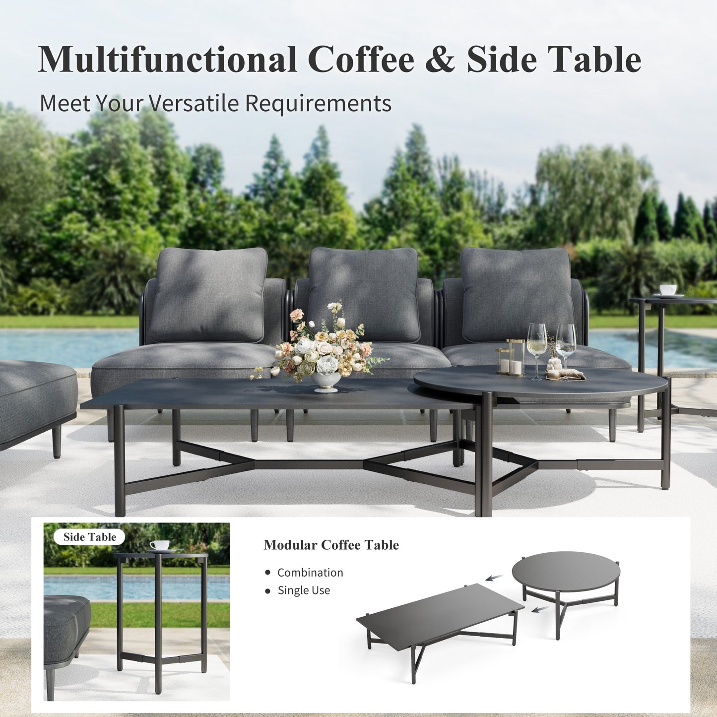 Captiva Designs Low-Profile Metal Outdoor Patio Modular Furniture Conversation Set with Extra Thick Cushion