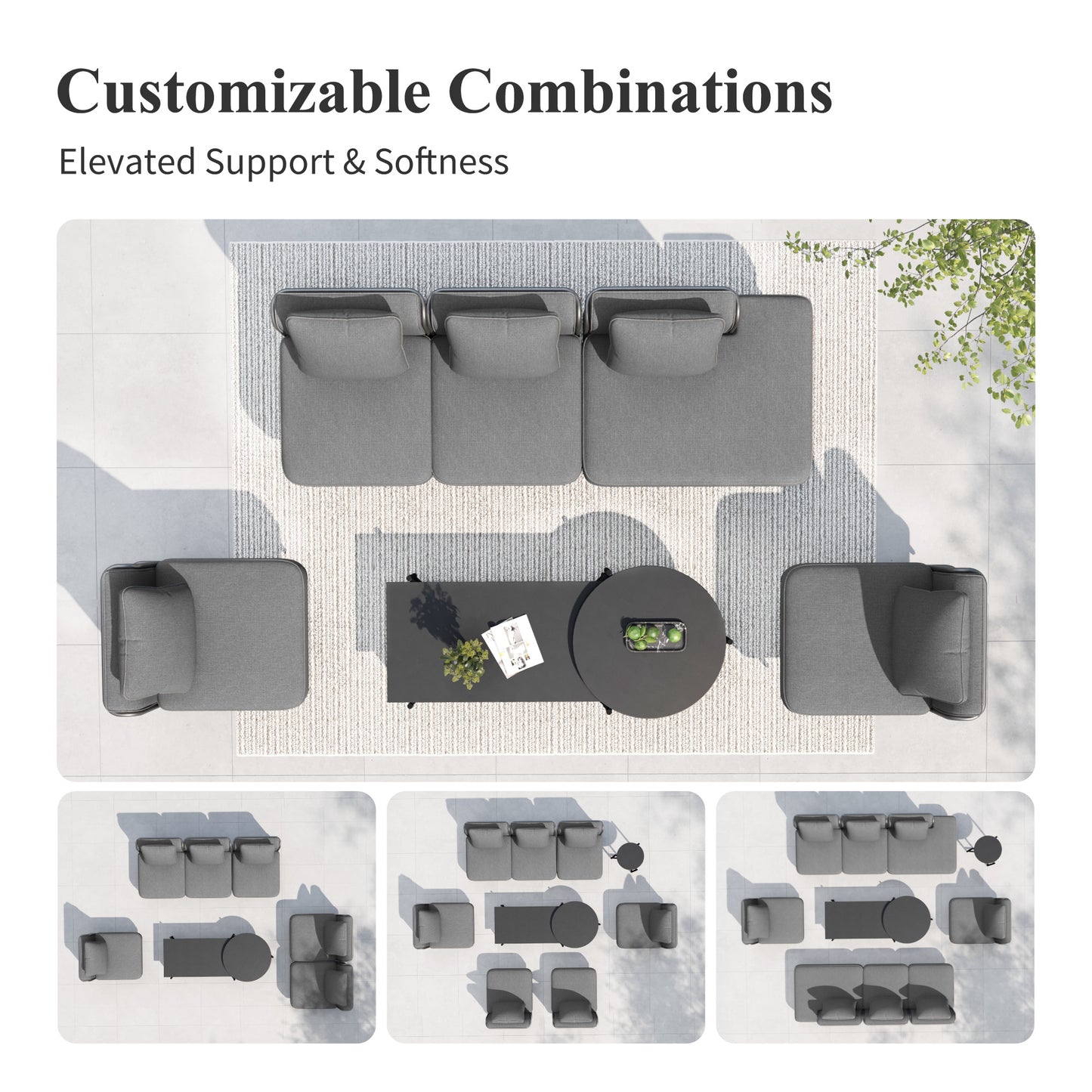 Captiva Designs Low-Profile Metal Outdoor Patio Modular Furniture Conversation Set with Extra Thick Cushion