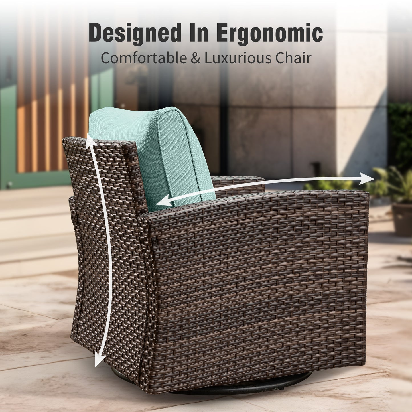 Captiva Designs 5 件套户外露台柳条会客套装，带软垫藤条旋转椅，适用于花园泳池边后院