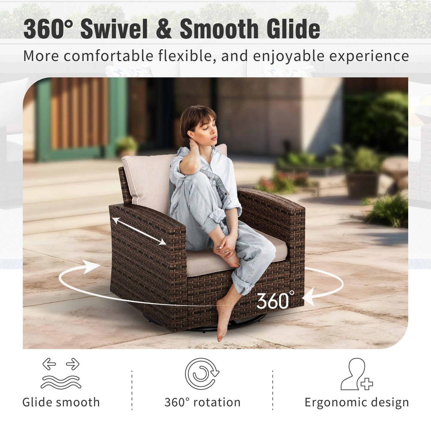 Captiva Designs 7pc Outdoor Patio Wicker Conversation Set with 4Cushioned Single Sofas for Garden Poolside Backyard