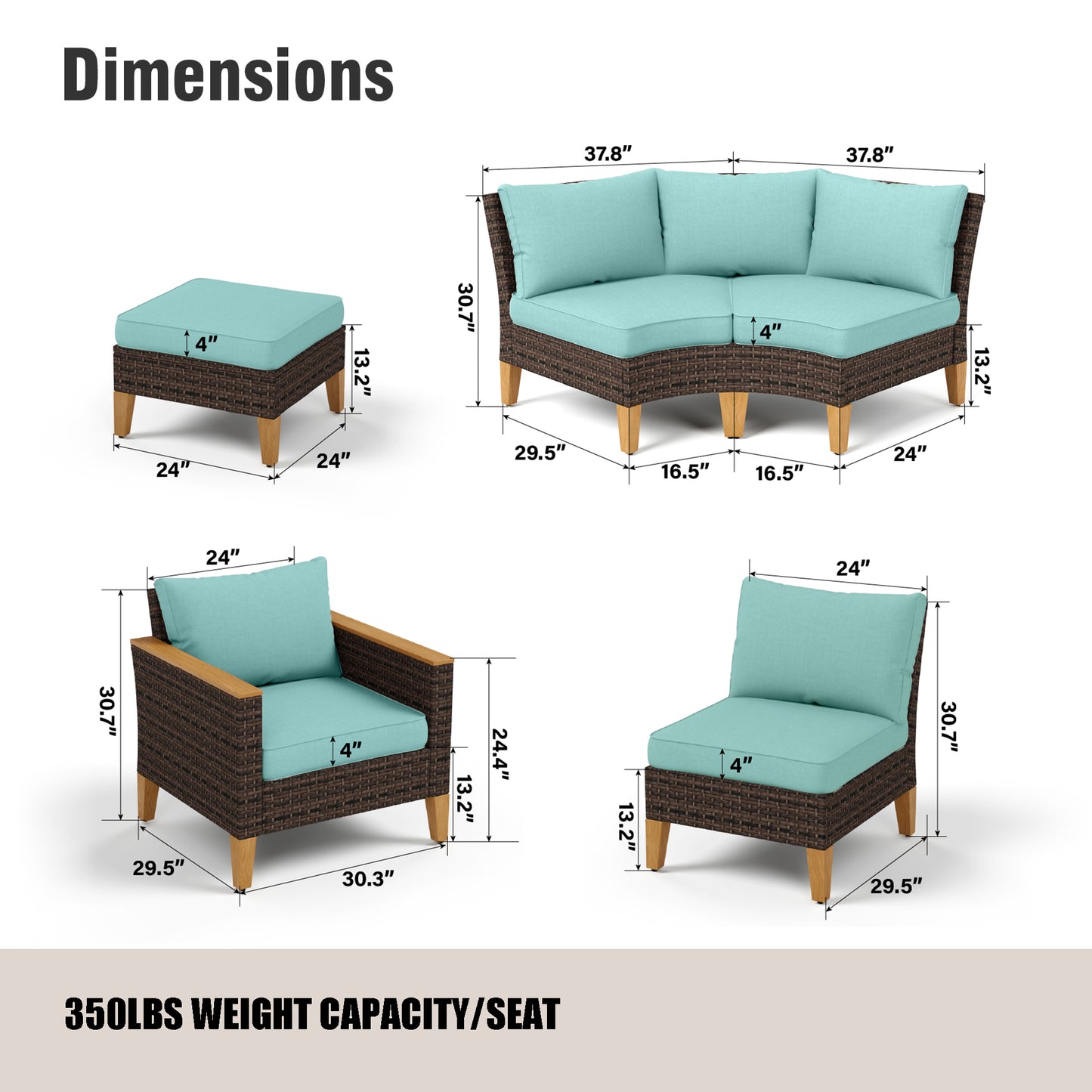 Captiva Designs 9pc Outdoor Wicker Rattan Patio Half-Moon Curved Sectional Sofa Conversation Set with Cushioned Ottoman
