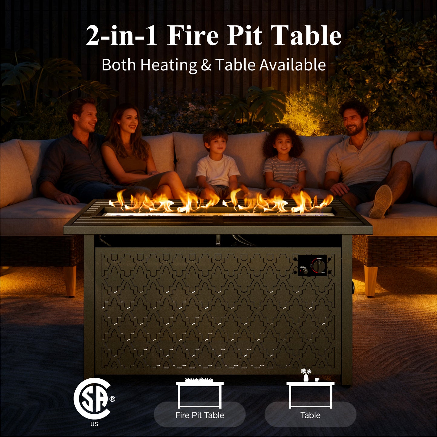 Captiva Designs 6pc Extra Large Metal Pattern-back Outdoor Patio Conversation Set with Fire Pit Table