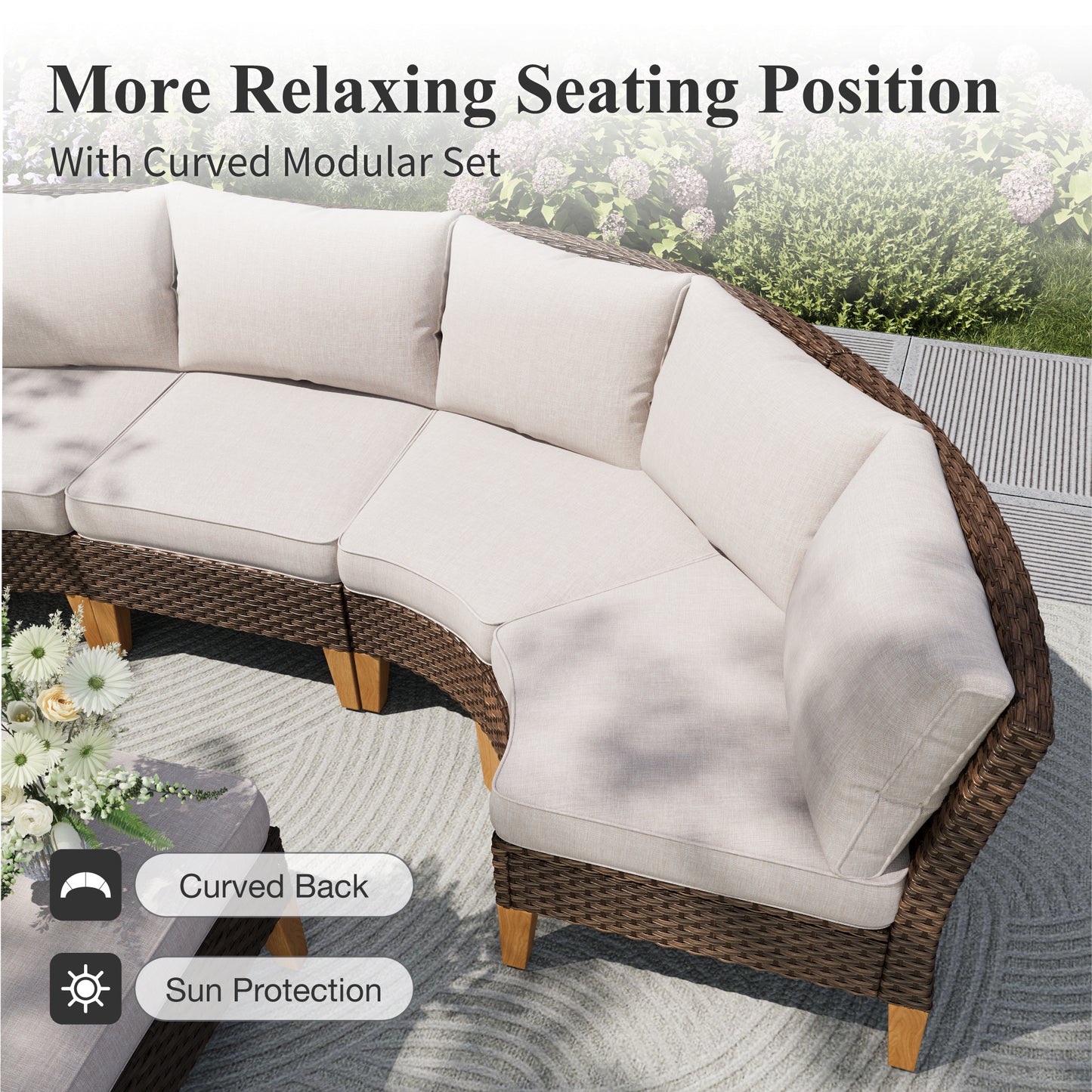 Captiva Designs 11pc Outdoor Wicker Rattan Patio Half-Moon Curved Sectional Sofa Conversation Set with Cushioned Ottoman