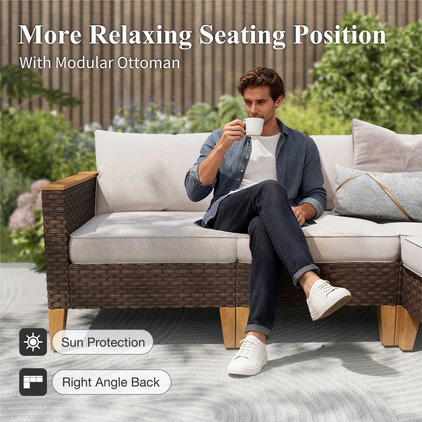 Captiva Designs 7 件套柳条户外露台藤条组合会客套装，带软垫脚凳