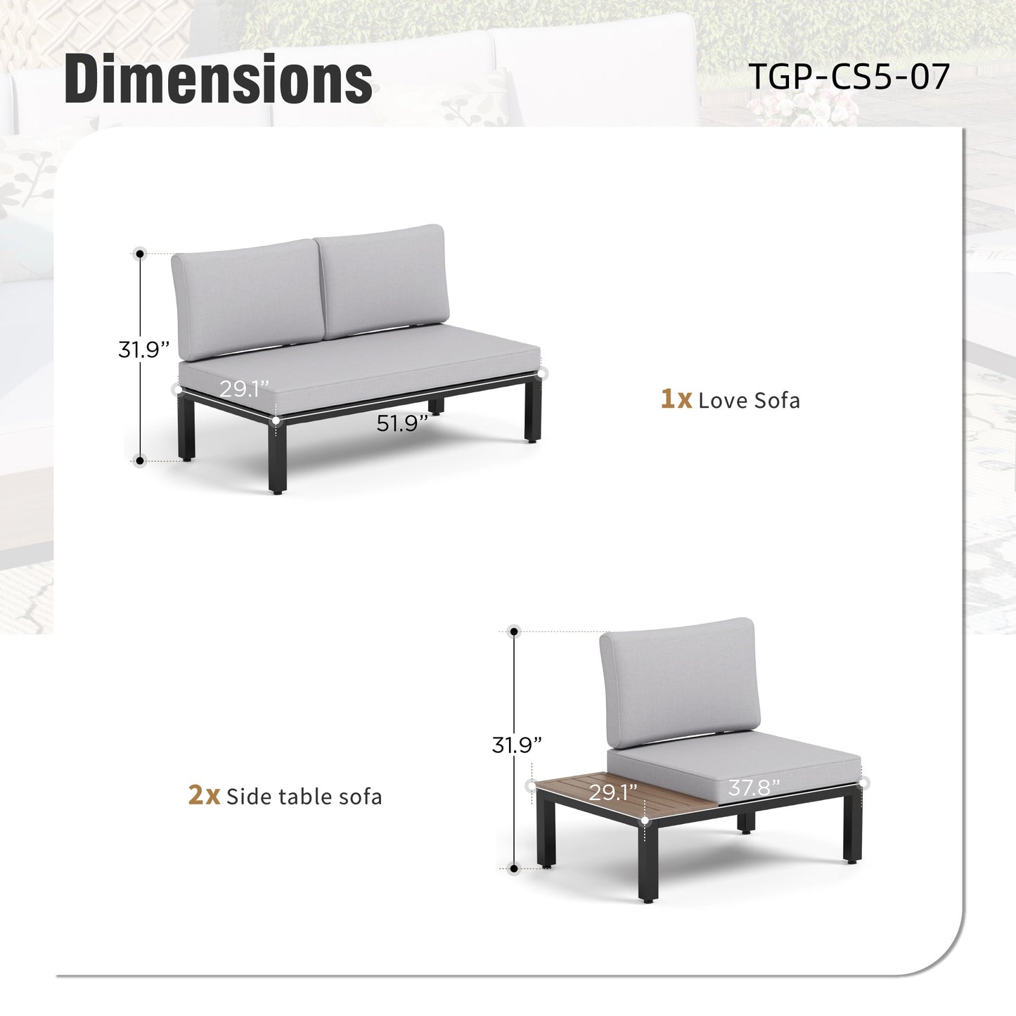 Captiva Designs Outdoor Off-white Conversation Set with Sectional Sofa & Coffee Table & Removable Cushion