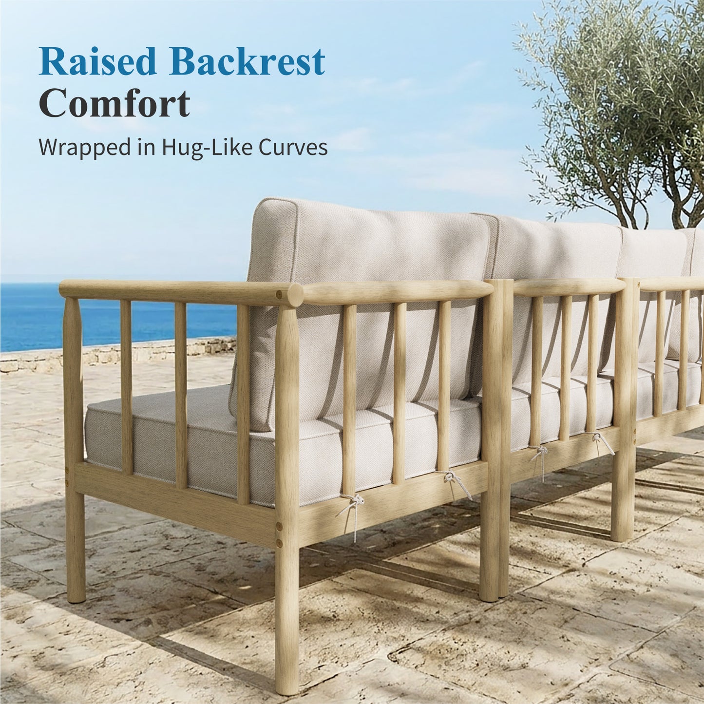 Captiva Designs Acacia Wood Outdoor Patio Cusioned Modular Sofa Conversation Set with 2-in-1 Table