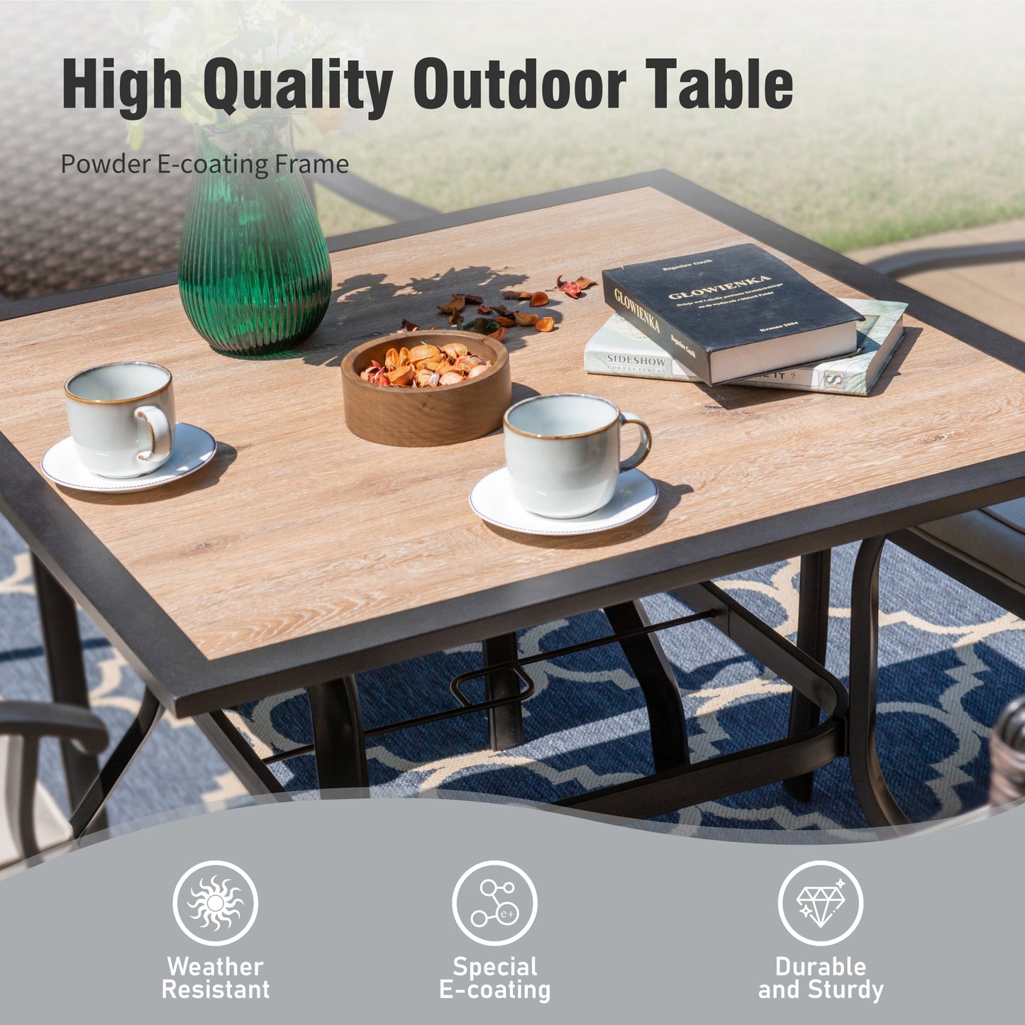 Captiva Designs 5pc Outdoor Patio Steel Dining Table & Stylish Cushioned Metal Chairs