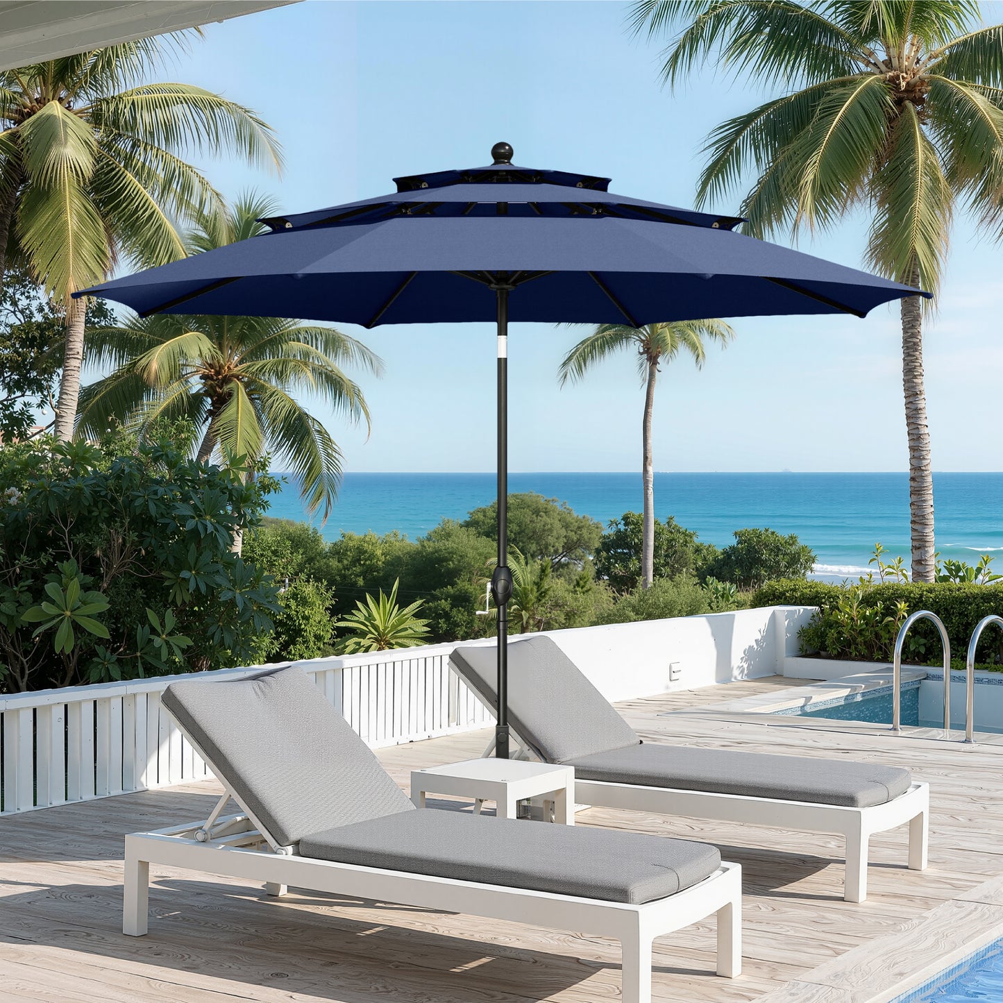 Captiva Designs 1 件户外木质板条顶钢餐桌，带伞孔