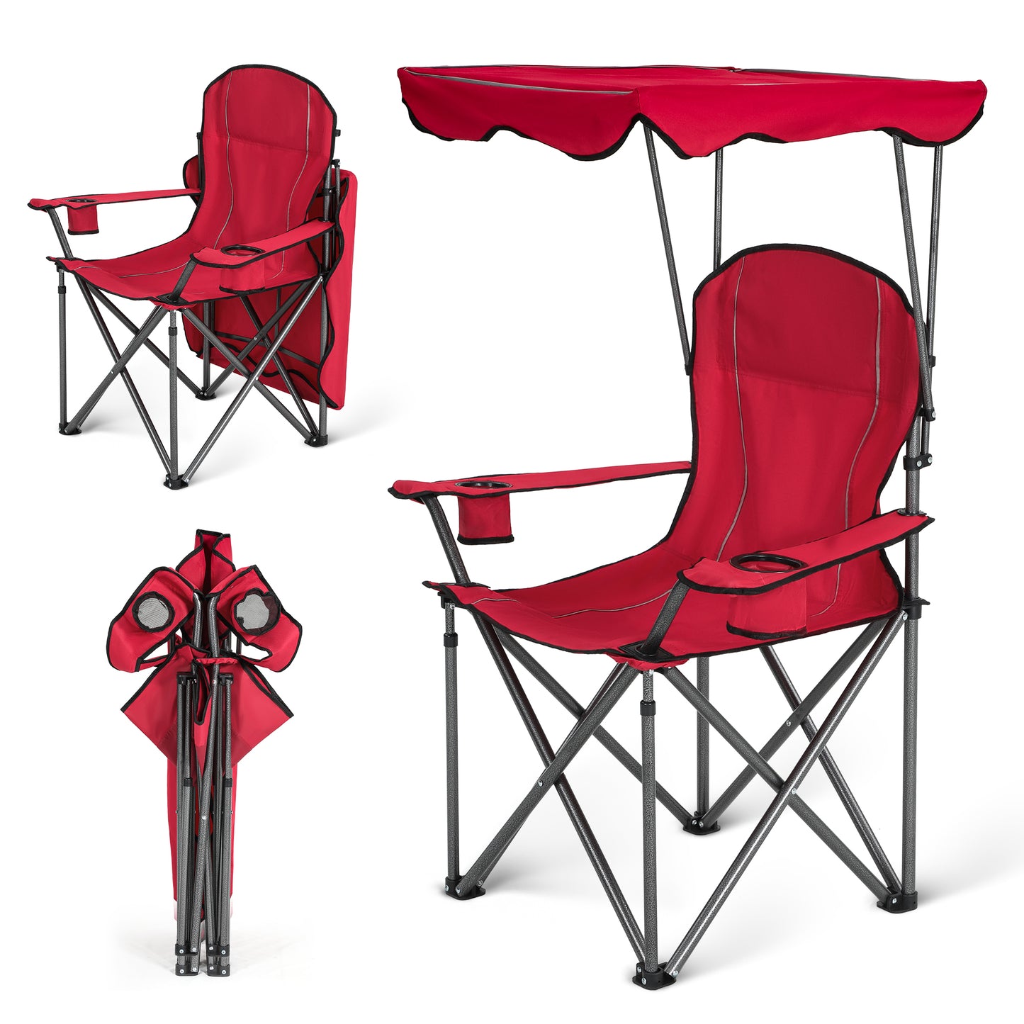Captiva Designs Heavy Duty Canopy Chair, 350 lb Folding Outdoor Chair with Sunshade & Cup Holders
