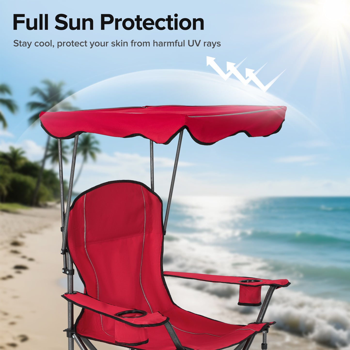 Captiva Designs Heavy Duty Canopy Chair, 350 lb Folding Outdoor Chair with Sunshade & Cup Holders