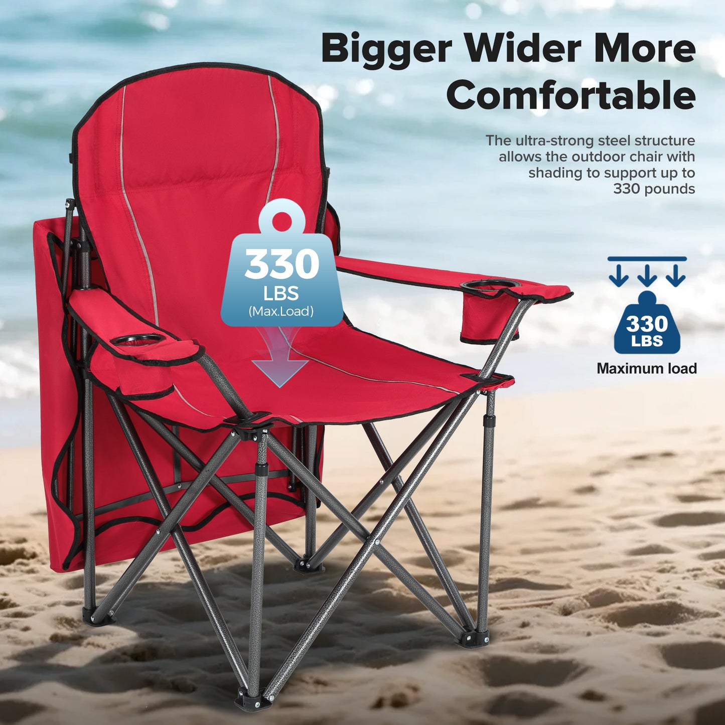Captiva Designs Heavy Duty Canopy Chair, 350 lb Folding Outdoor Chair with Sunshade & Cup Holders