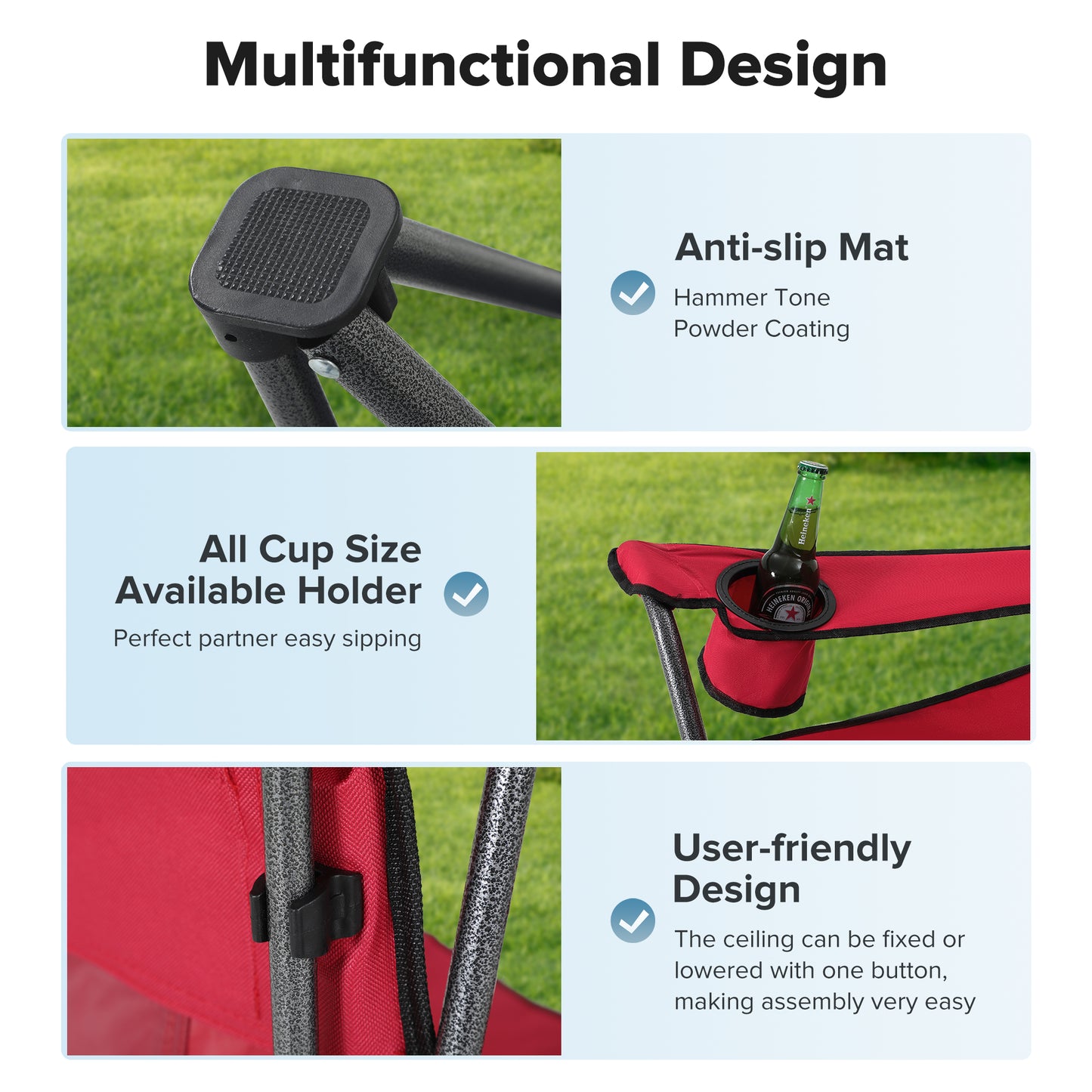 Captiva Designs Heavy Duty Canopy Chair, 350 lb Folding Outdoor Chair with Sunshade & Cup Holders