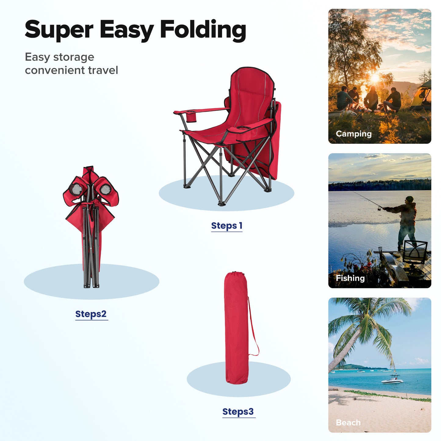 Captiva Designs Heavy Duty Canopy Chair, 350 lb Folding Outdoor Chair with Sunshade & Cup Holders