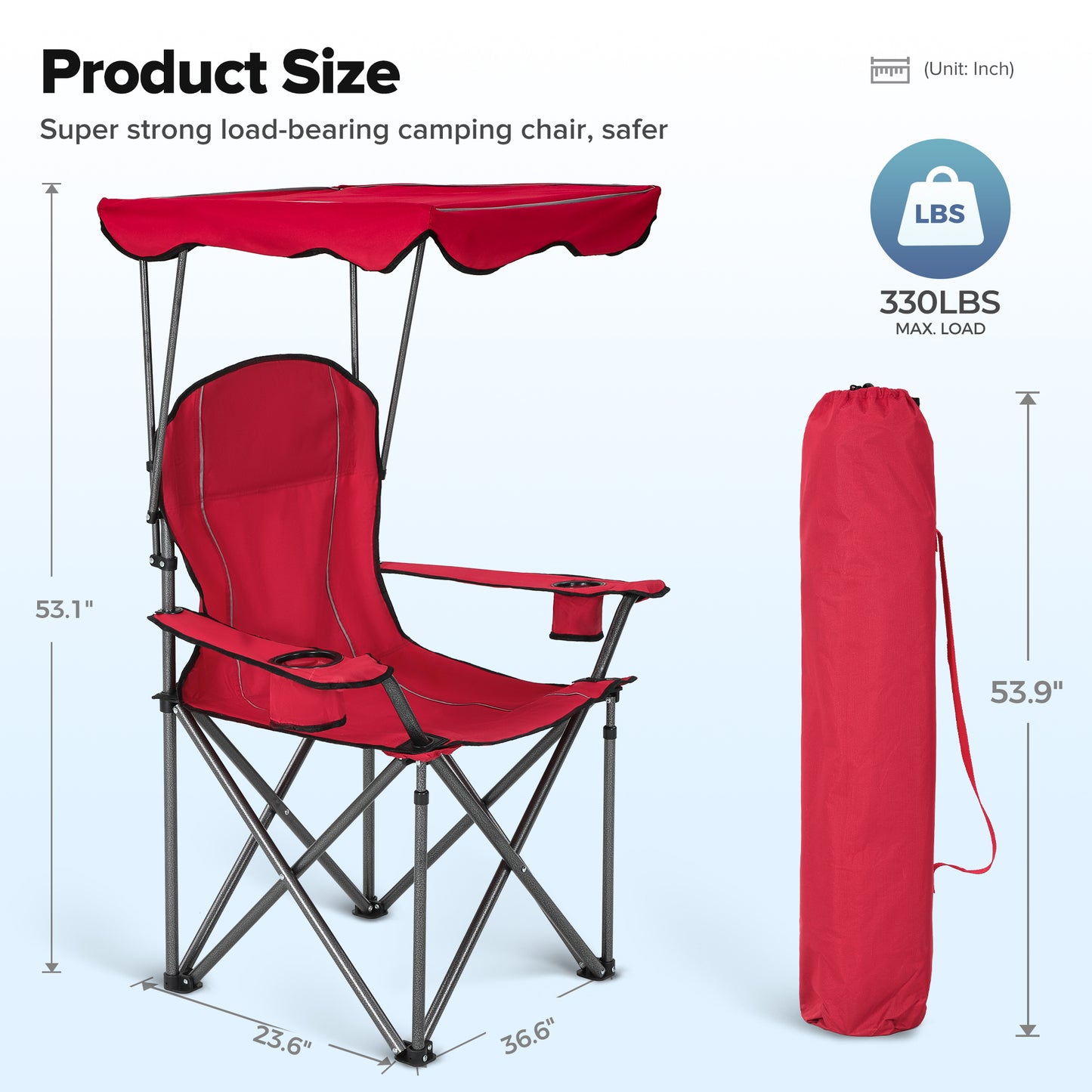 Captiva Designs Heavy Duty Canopy Chair, 350 lb Folding Outdoor Chair with Sunshade & Cup Holders
