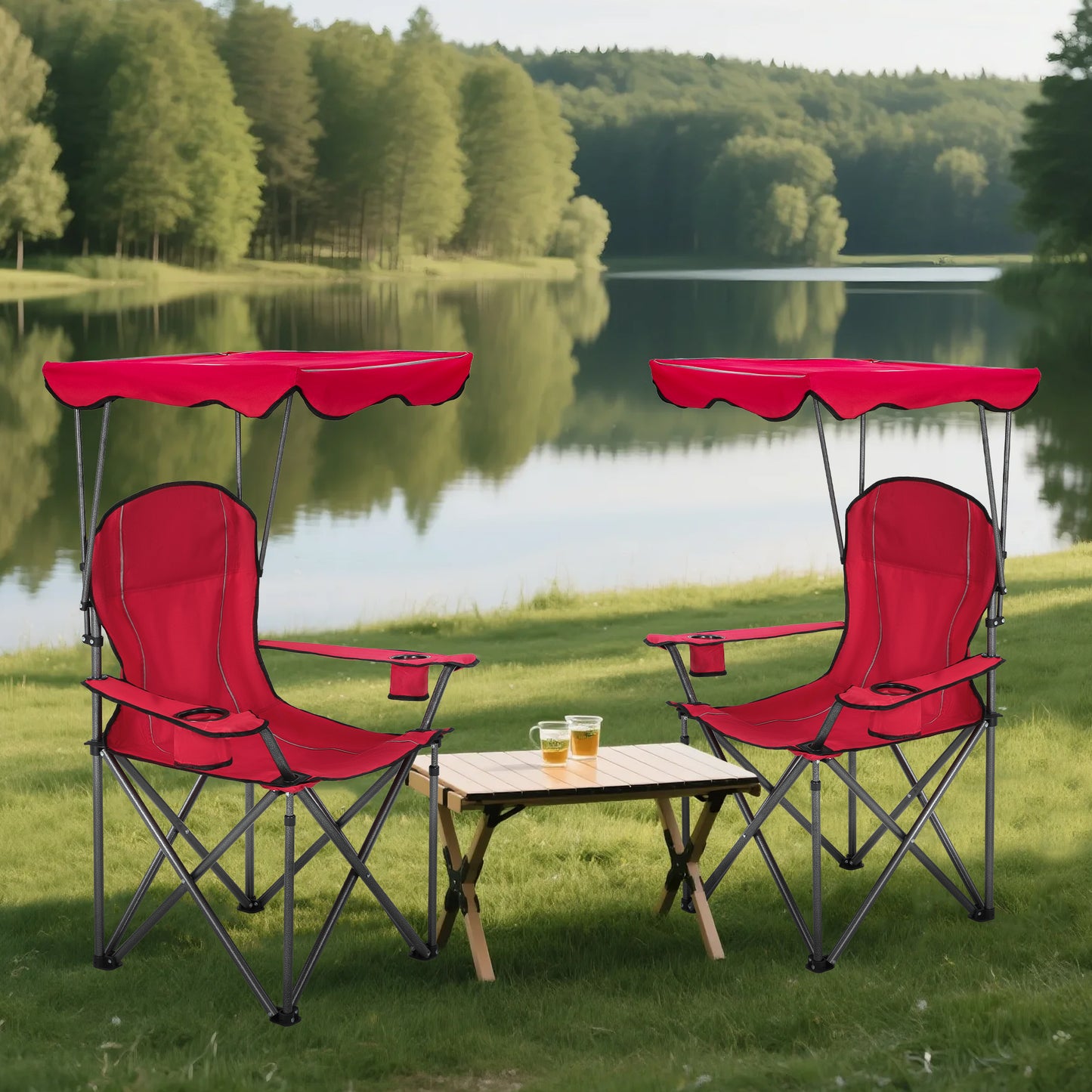 Captiva Designs Heavy Duty Canopy Chair, 350 lb Folding Outdoor Chair with Sunshade & Cup Holders