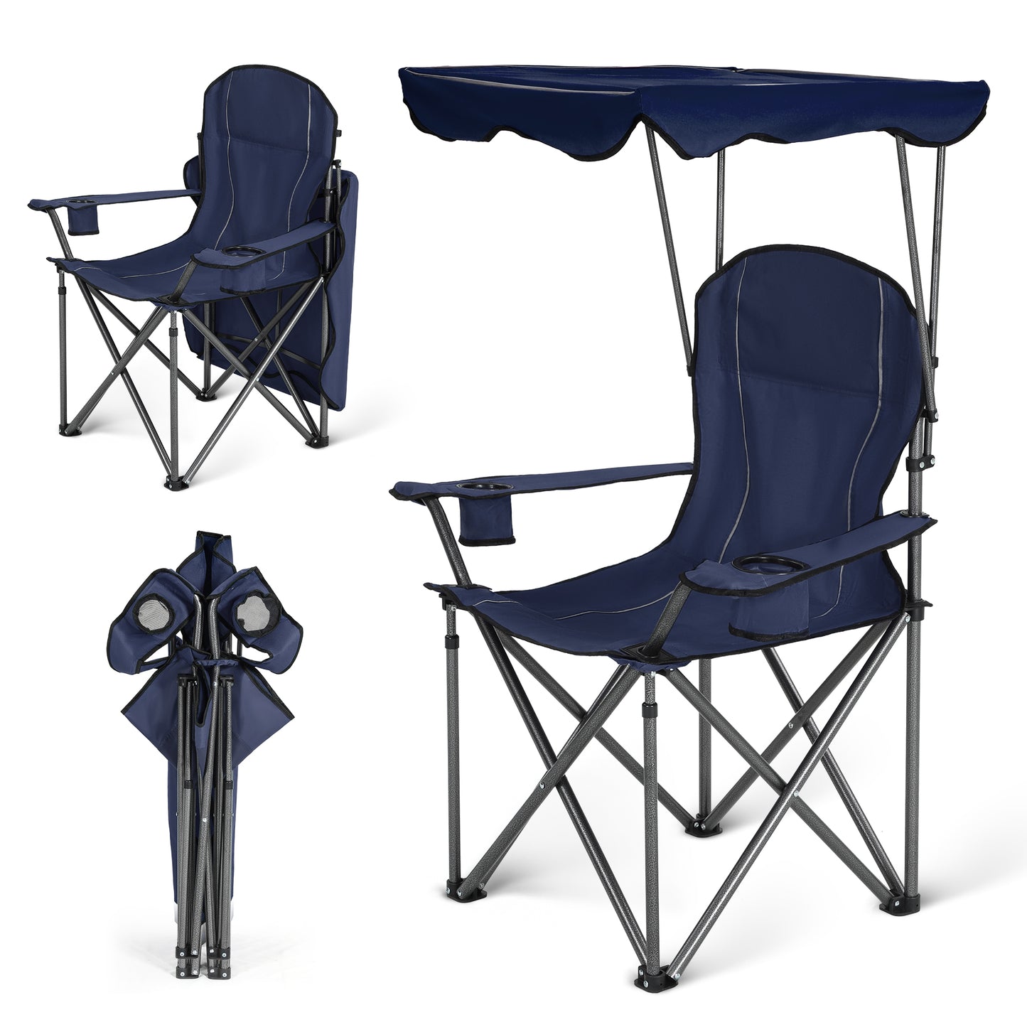 Captiva Designs Heavy Duty Canopy Chair, 350 lb Folding Outdoor Chair with Sunshade & Cup Holders