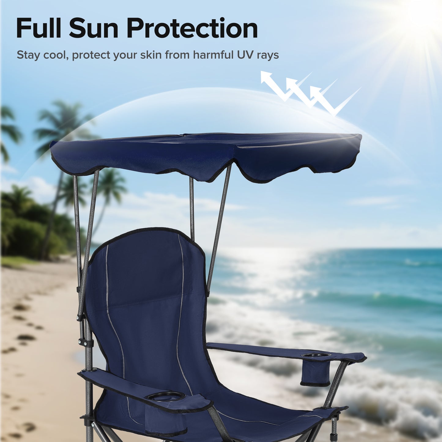 Captiva Designs Heavy Duty Canopy Chair, 350 lb Folding Outdoor Chair with Sunshade & Cup Holders