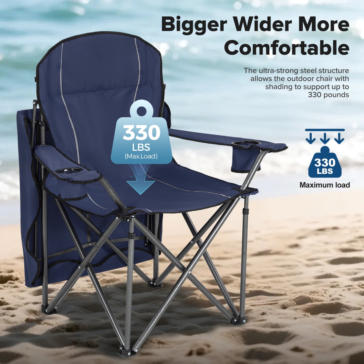 Captiva Designs Heavy Duty Canopy Chair, 350 lb Folding Outdoor Chair with Sunshade & Cup Holders