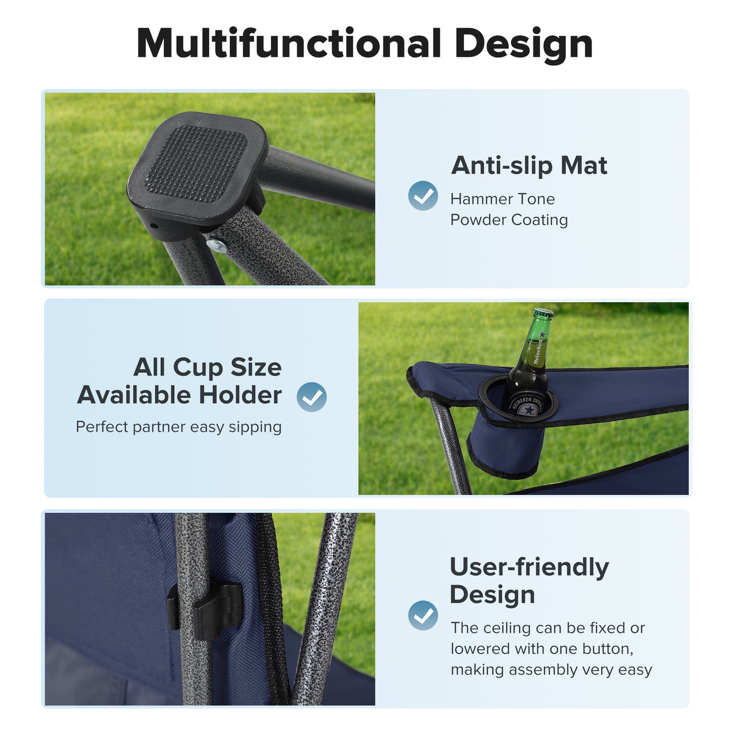 Captiva Designs Heavy Duty Canopy Chair, 350 lb Folding Outdoor Chair with Sunshade & Cup Holders